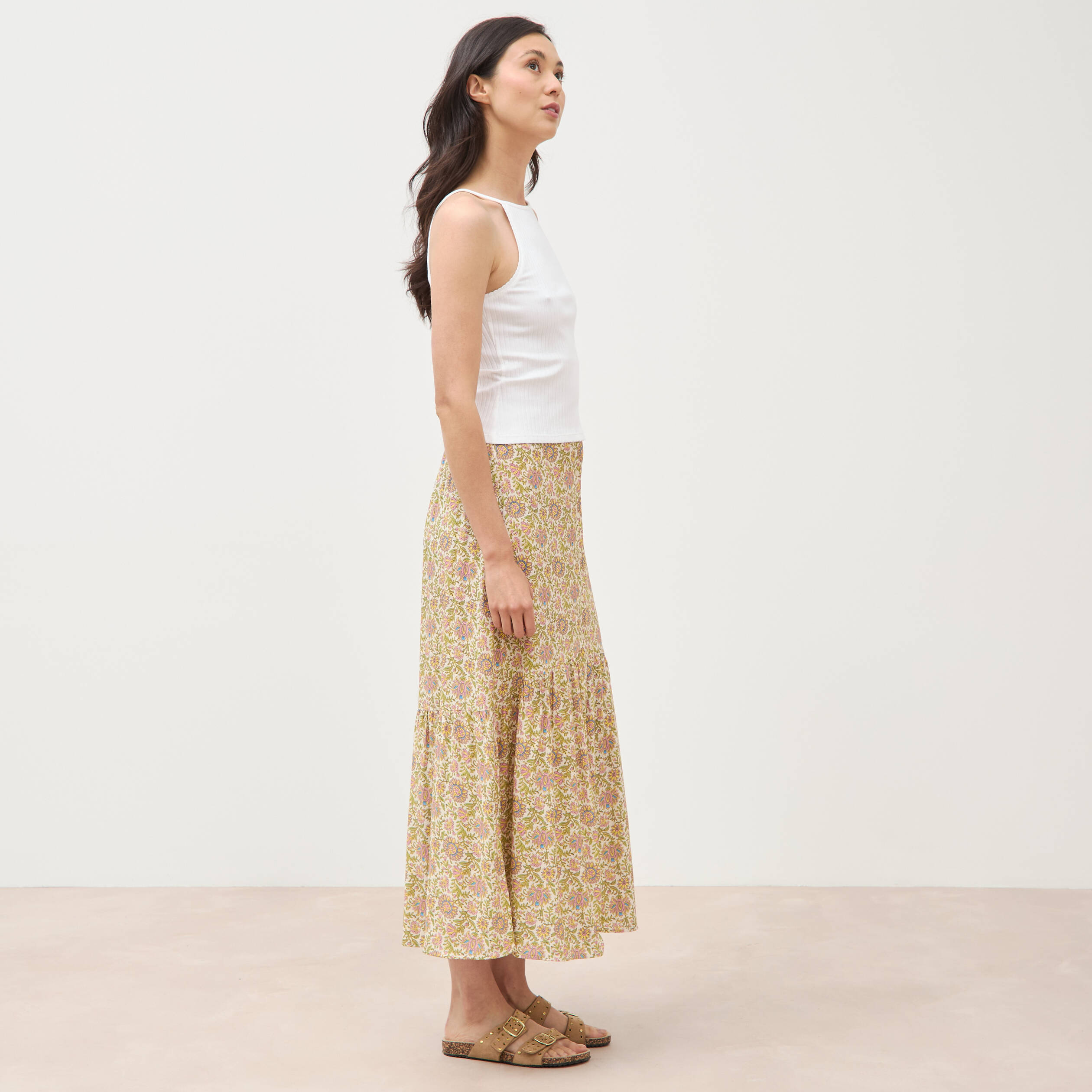 Jupe fluide vert femme