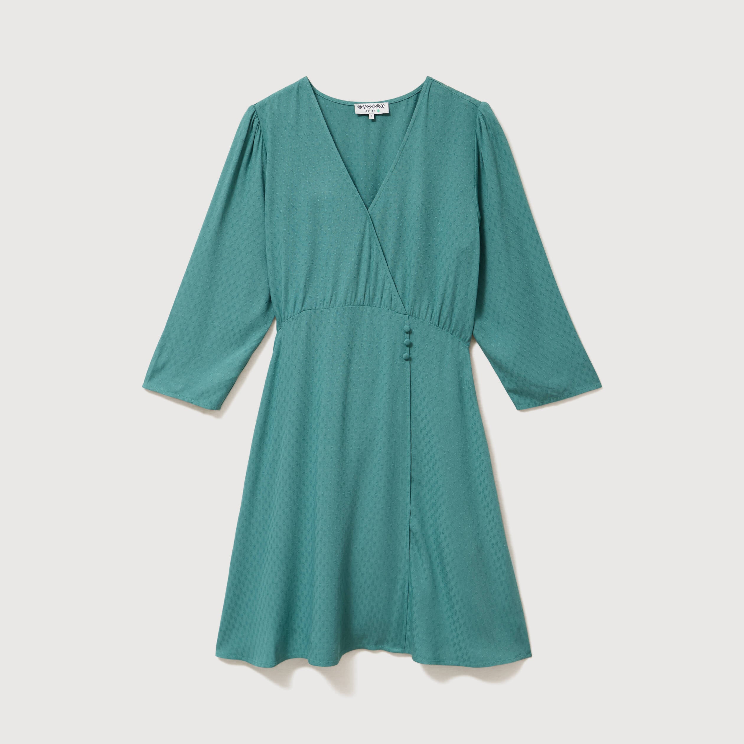 Robe manches longues col v vert femme