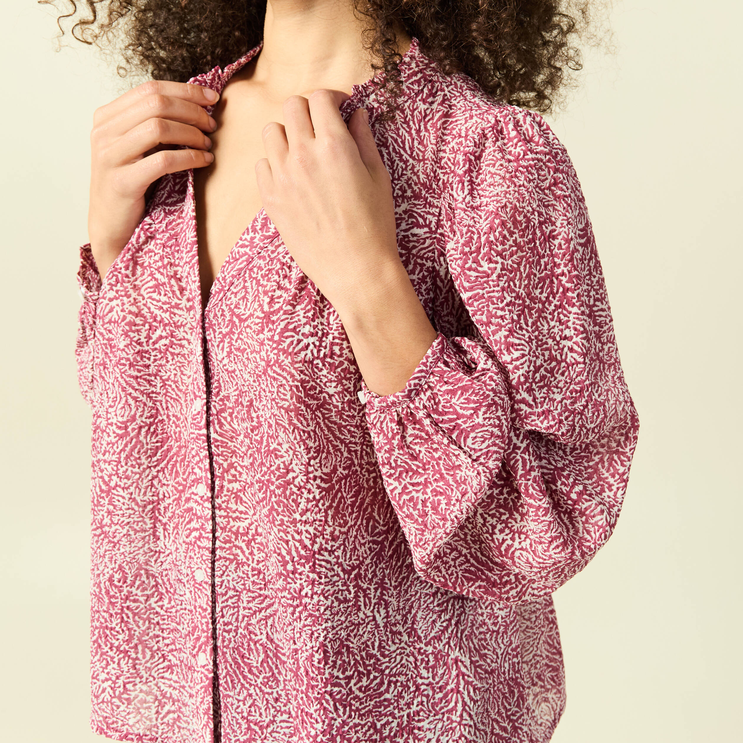Blouse manches longues col V rose femme