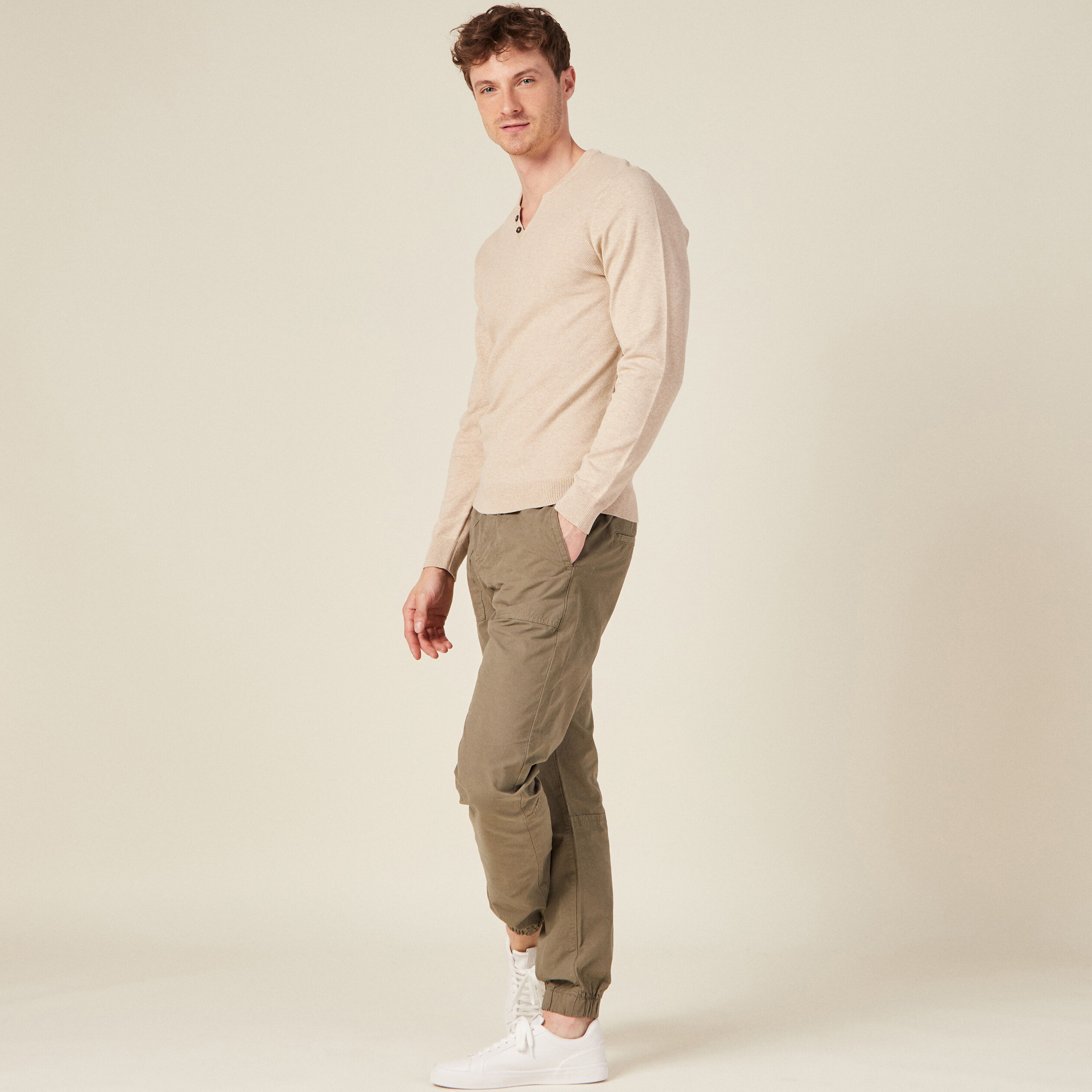 Pull manches longues beige homme