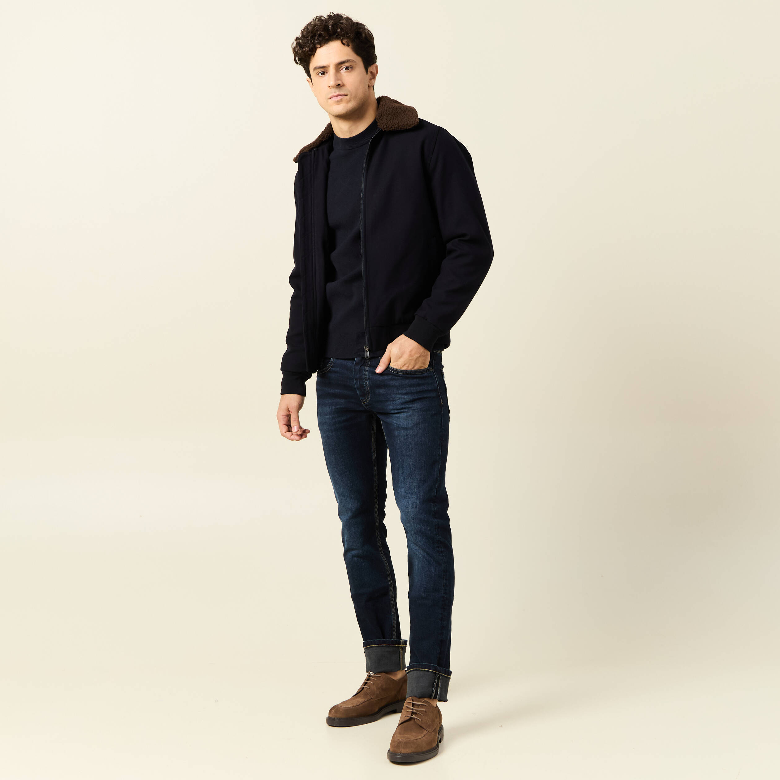 Pull manches longues bleu marine homme
