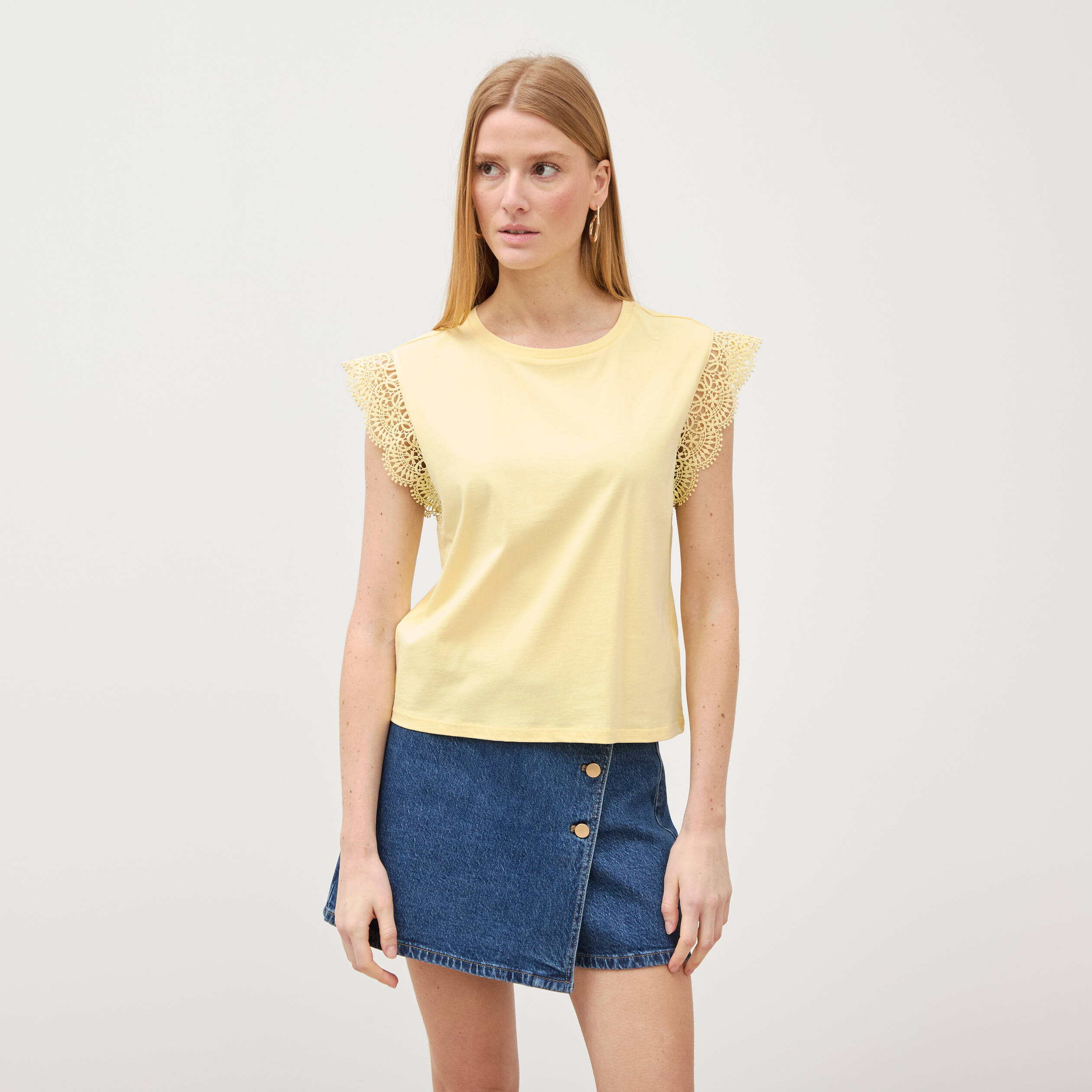 T-shirt manches courtes jaune pastel femme