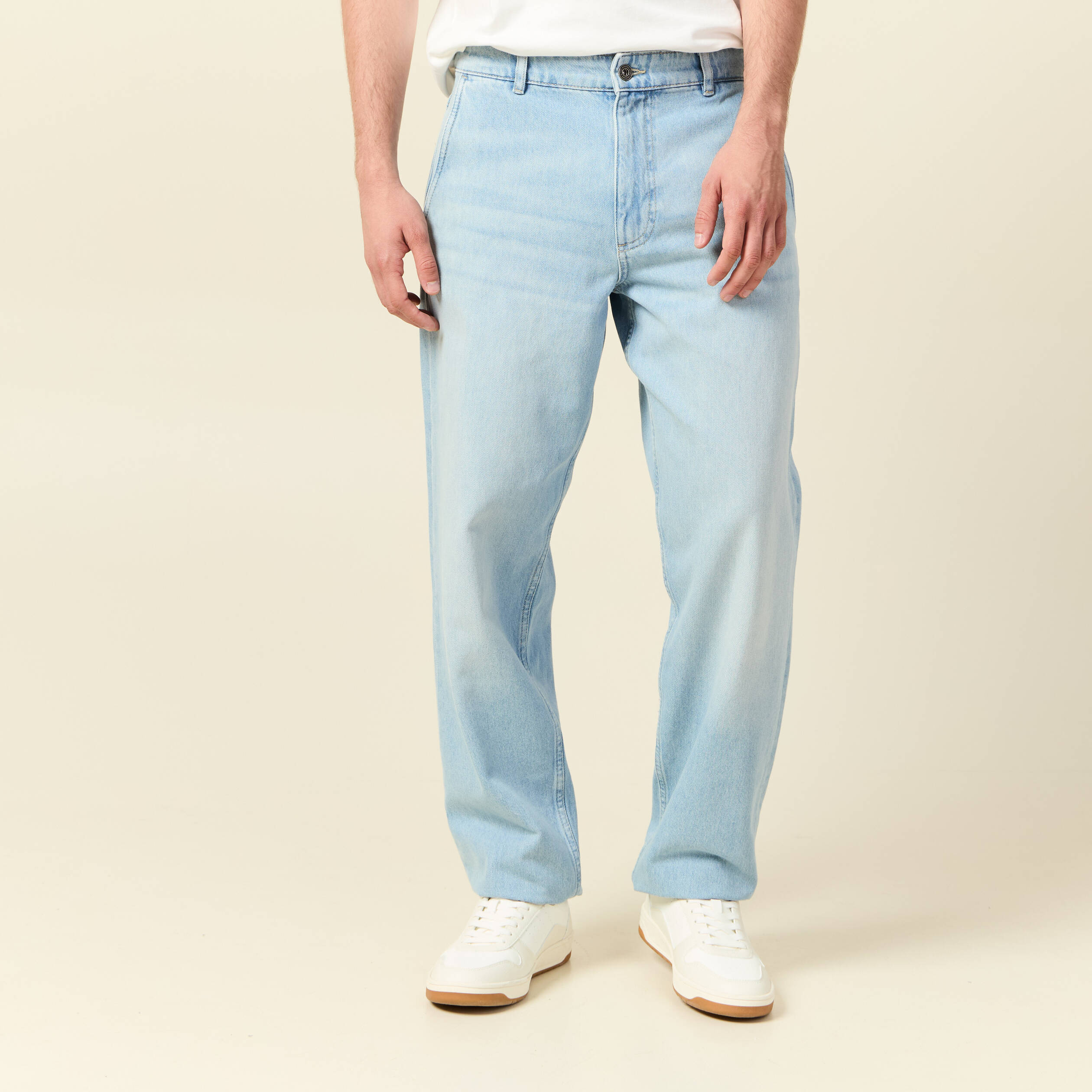 Chino droit longueur 32 coton denim bleach homme