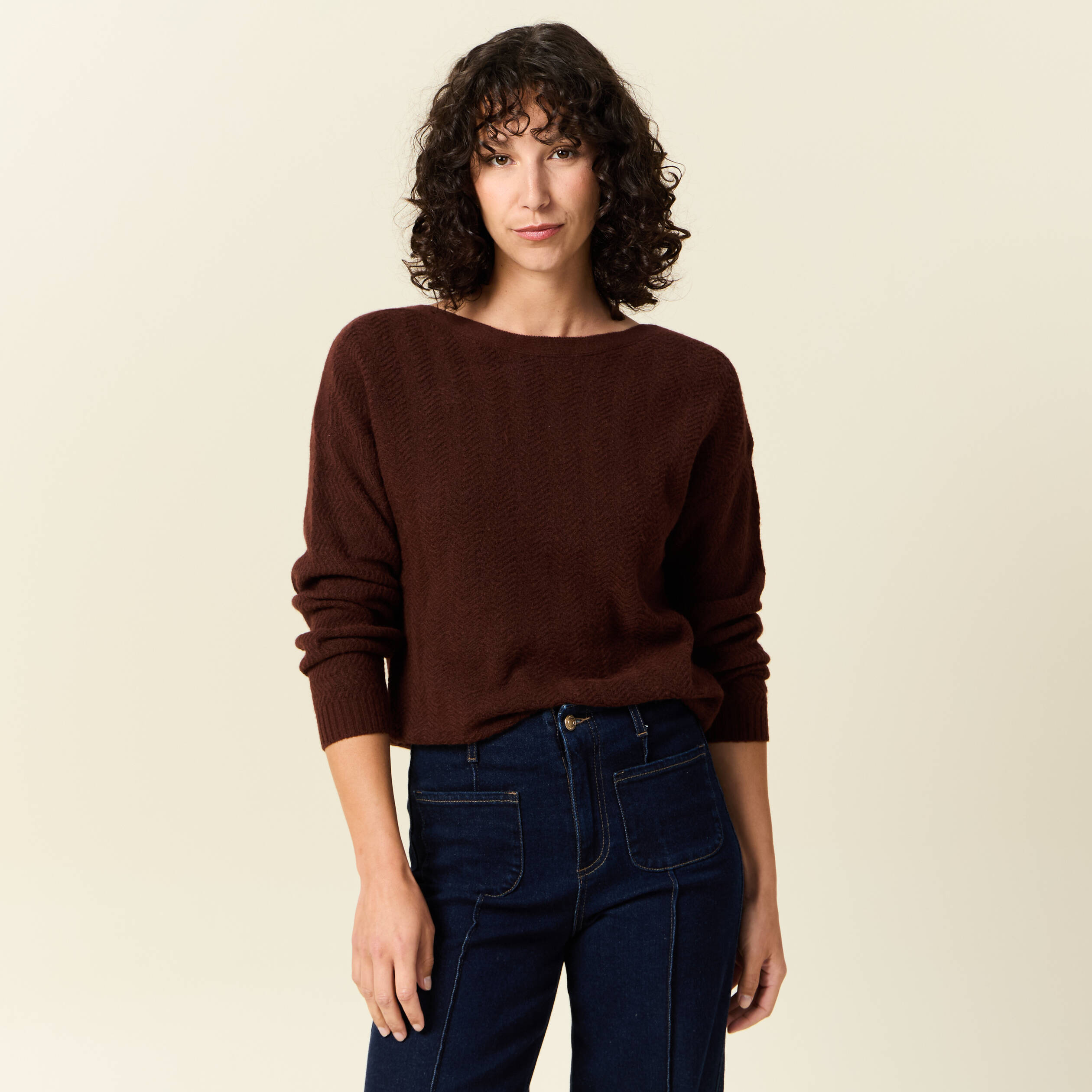 Pull manches longues marron femme