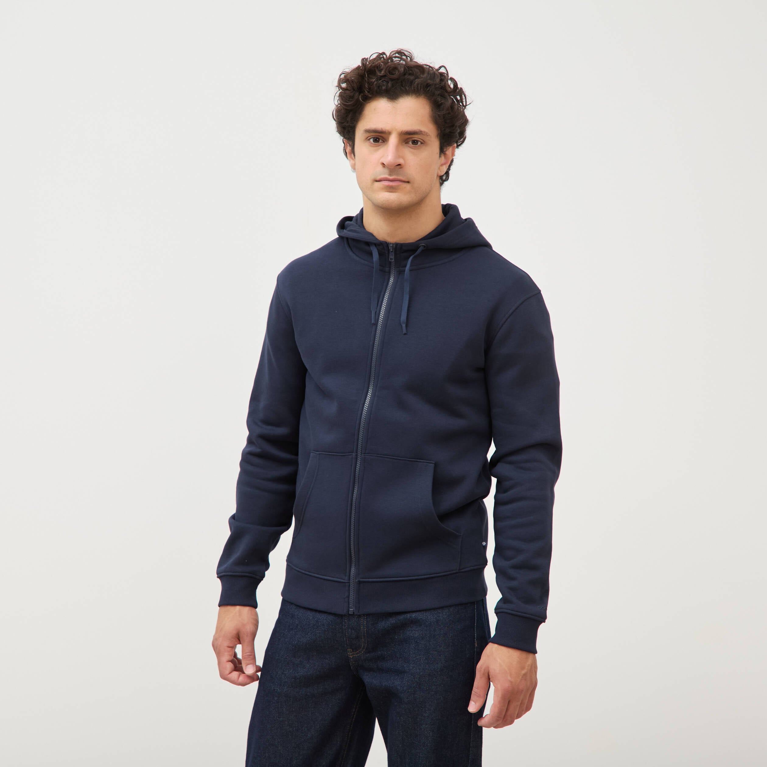 Sweat &agrave; capuche manches longues bleu marine homme