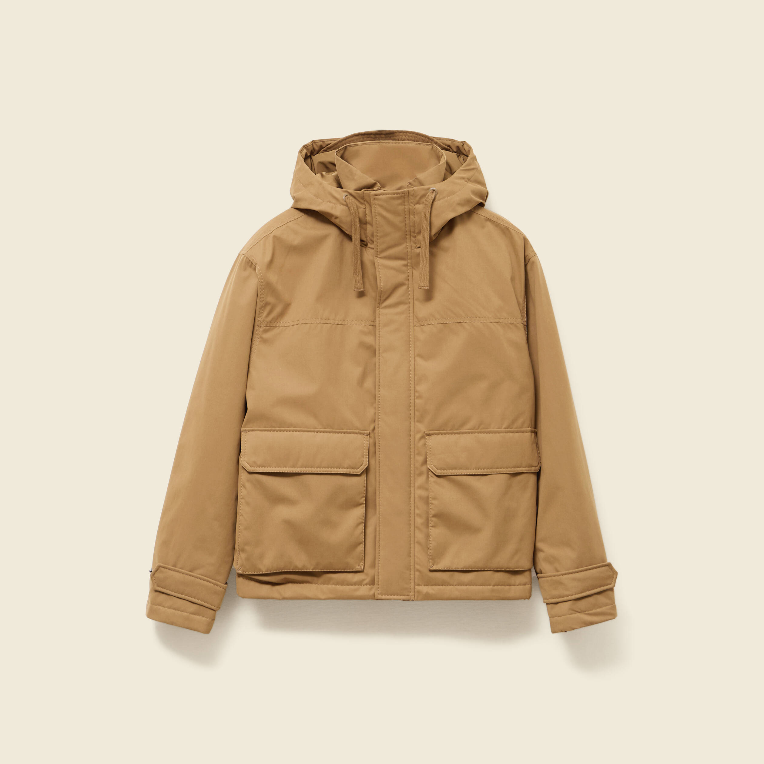 Parka droite courte &agrave; capuche beige homme