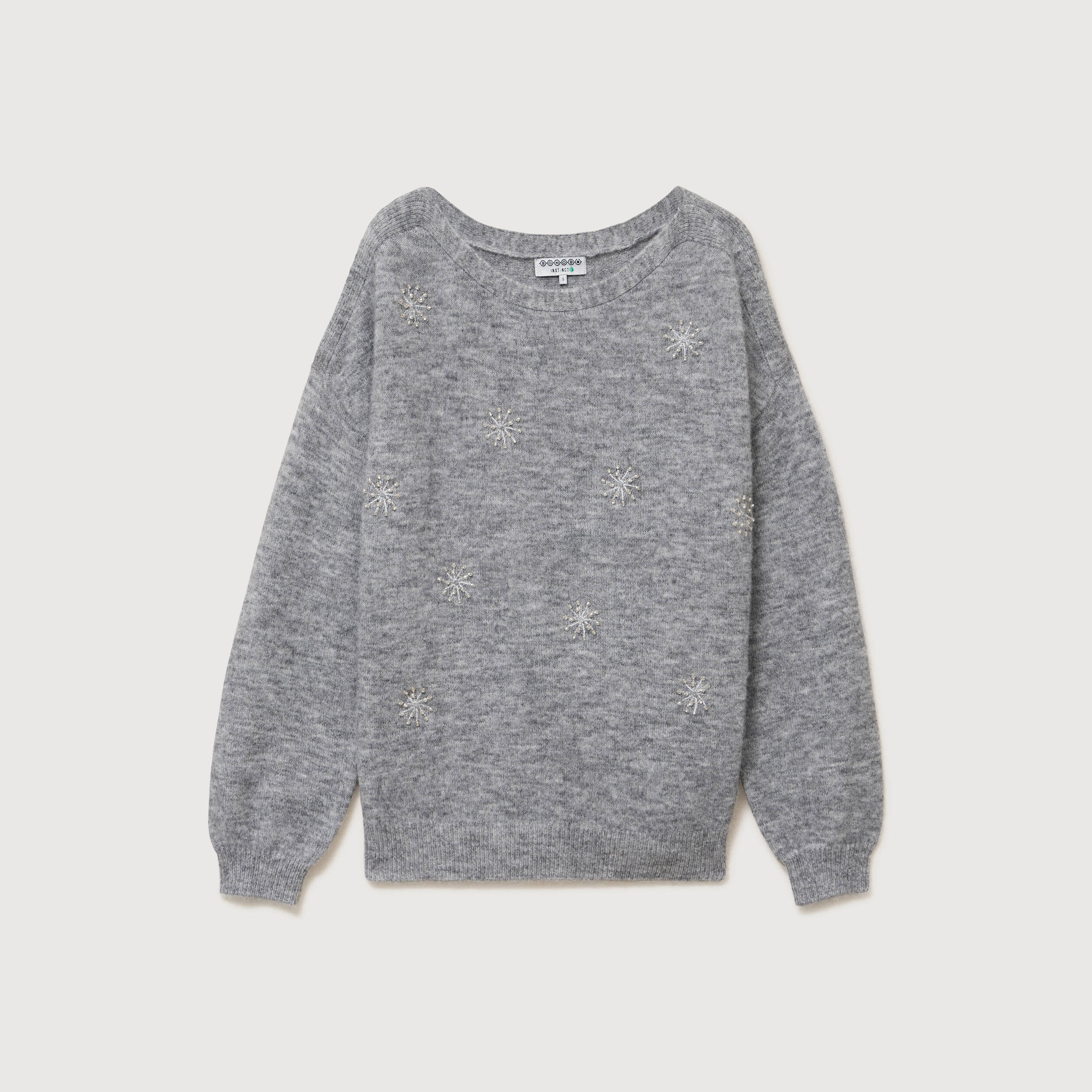 Pull droit col bateau manches longues gris femme