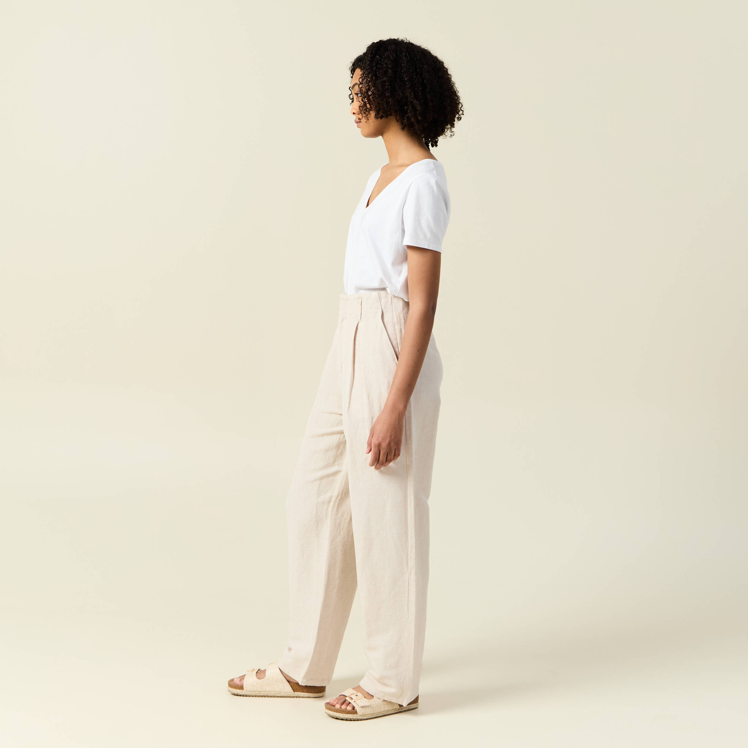 Pantalon large à pinces sable femme