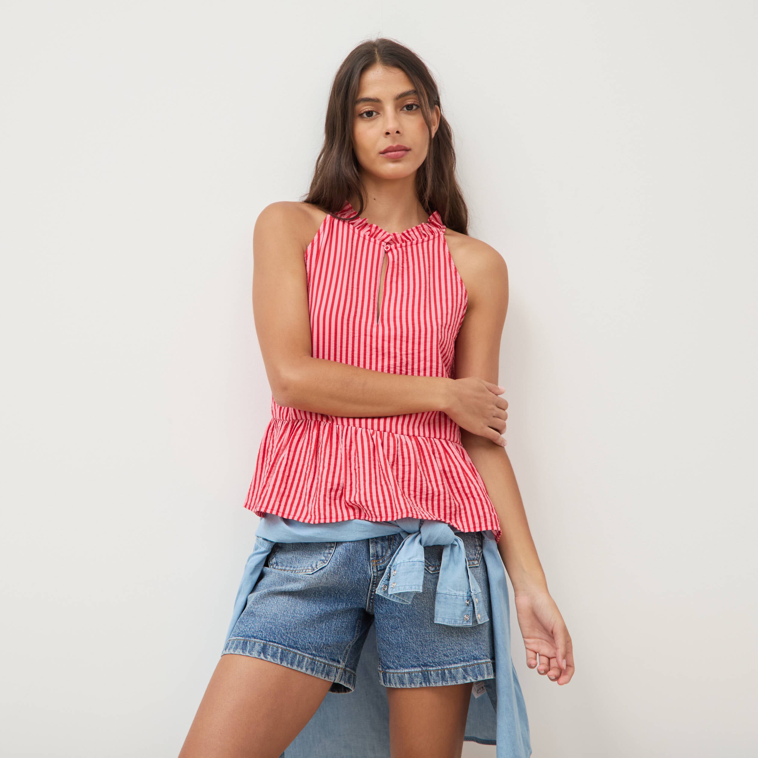Top droit manches courtes rouge femme