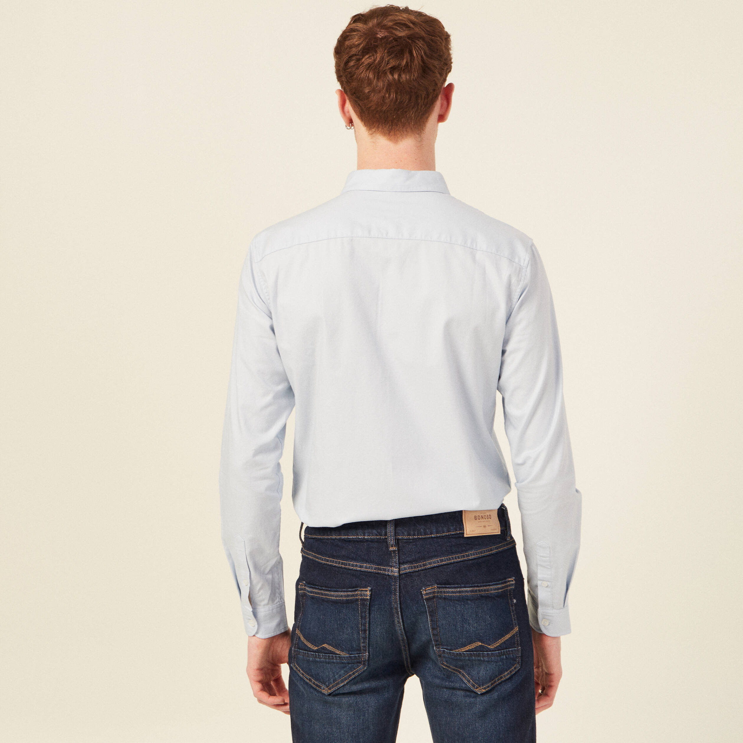 Col cintr&eacute; en coton manches longues bleu ciel homme