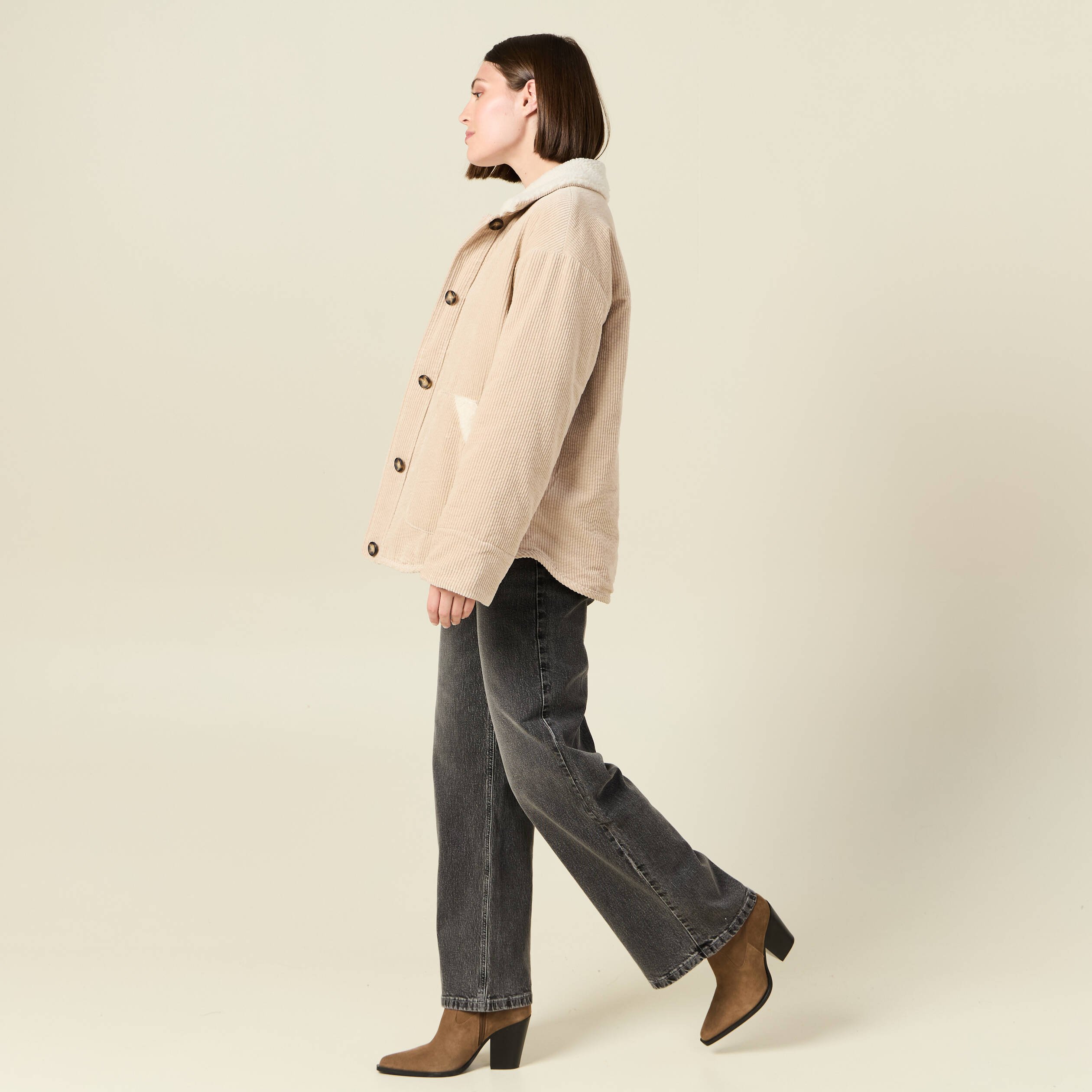 Manteau oversize velours beige femme Vibs