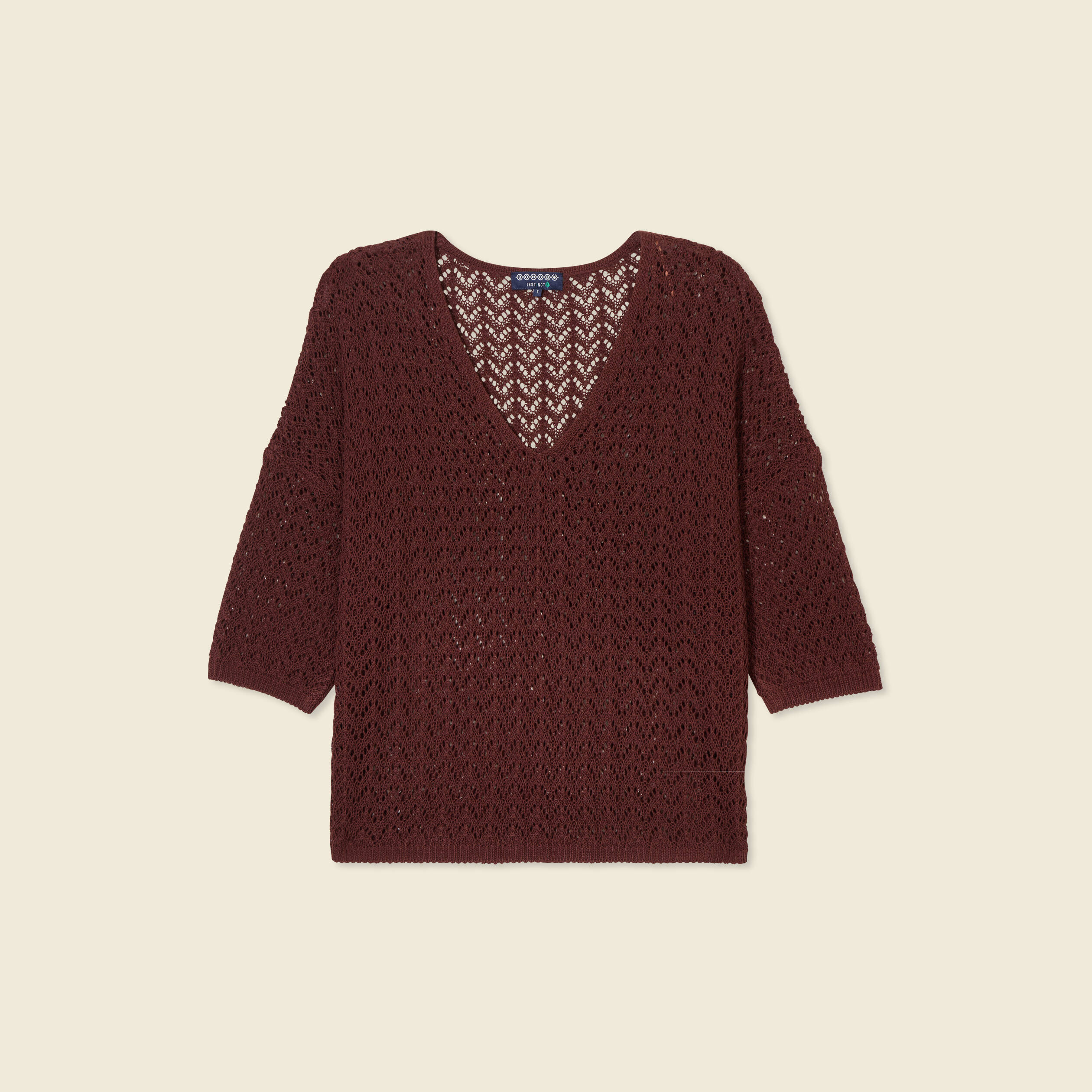 pull manches 34 ajoure bordeaux femme Pull manches 3/4 ajouré bordeaux femme