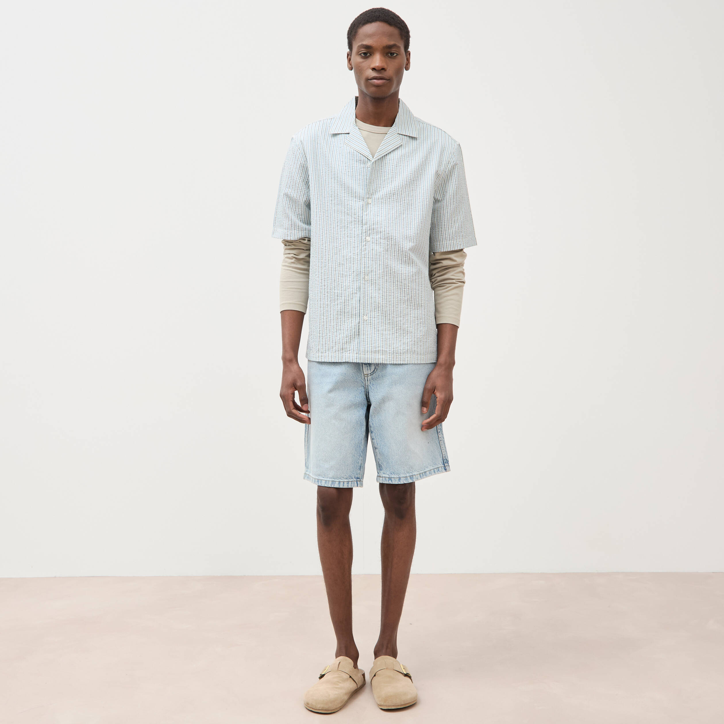 Chemise boyfriend manches courtes vert clair homme
