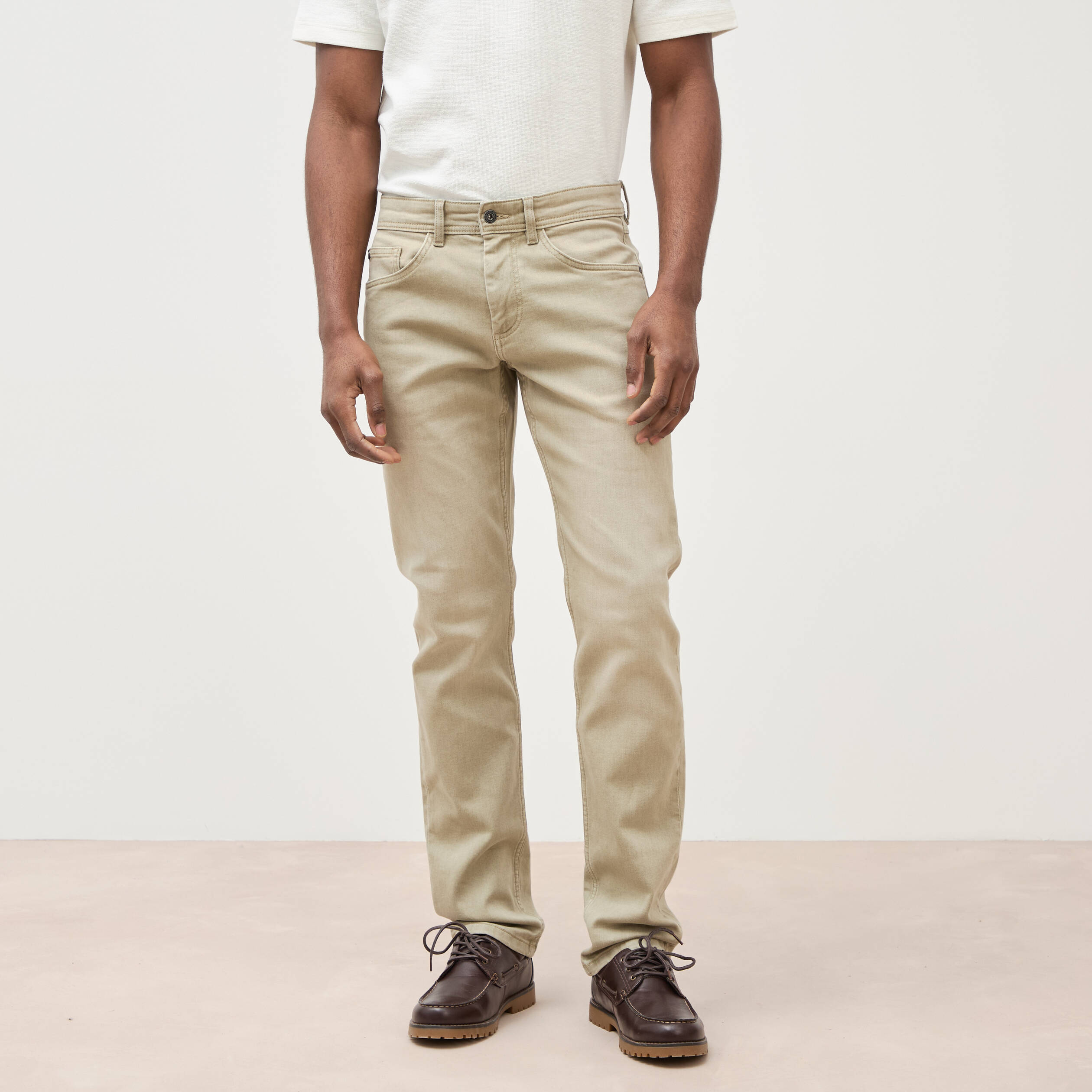 Jeans straight longueur 34 denim vert kaki homme