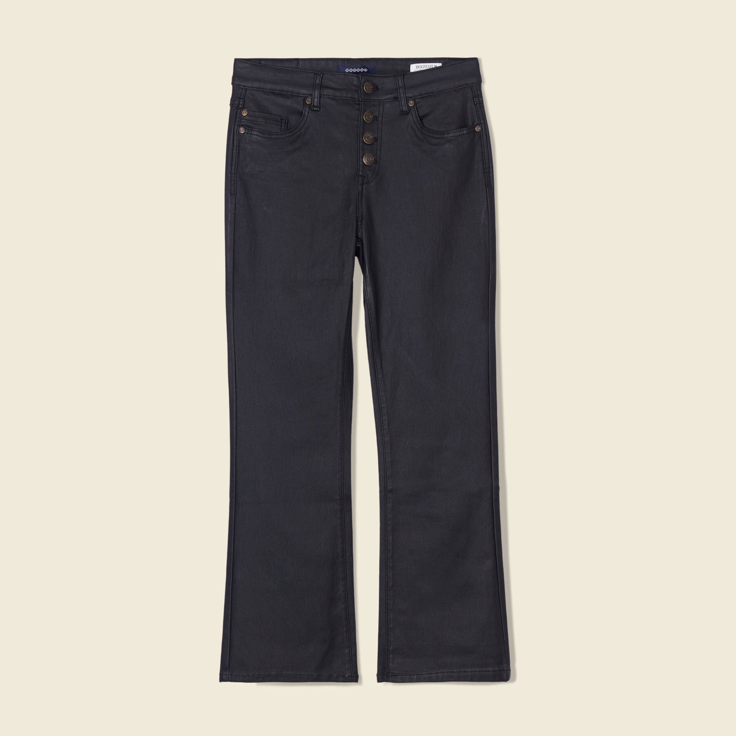Jeans bootcut enduit 7 8eme denim noir enduit femme Vibs