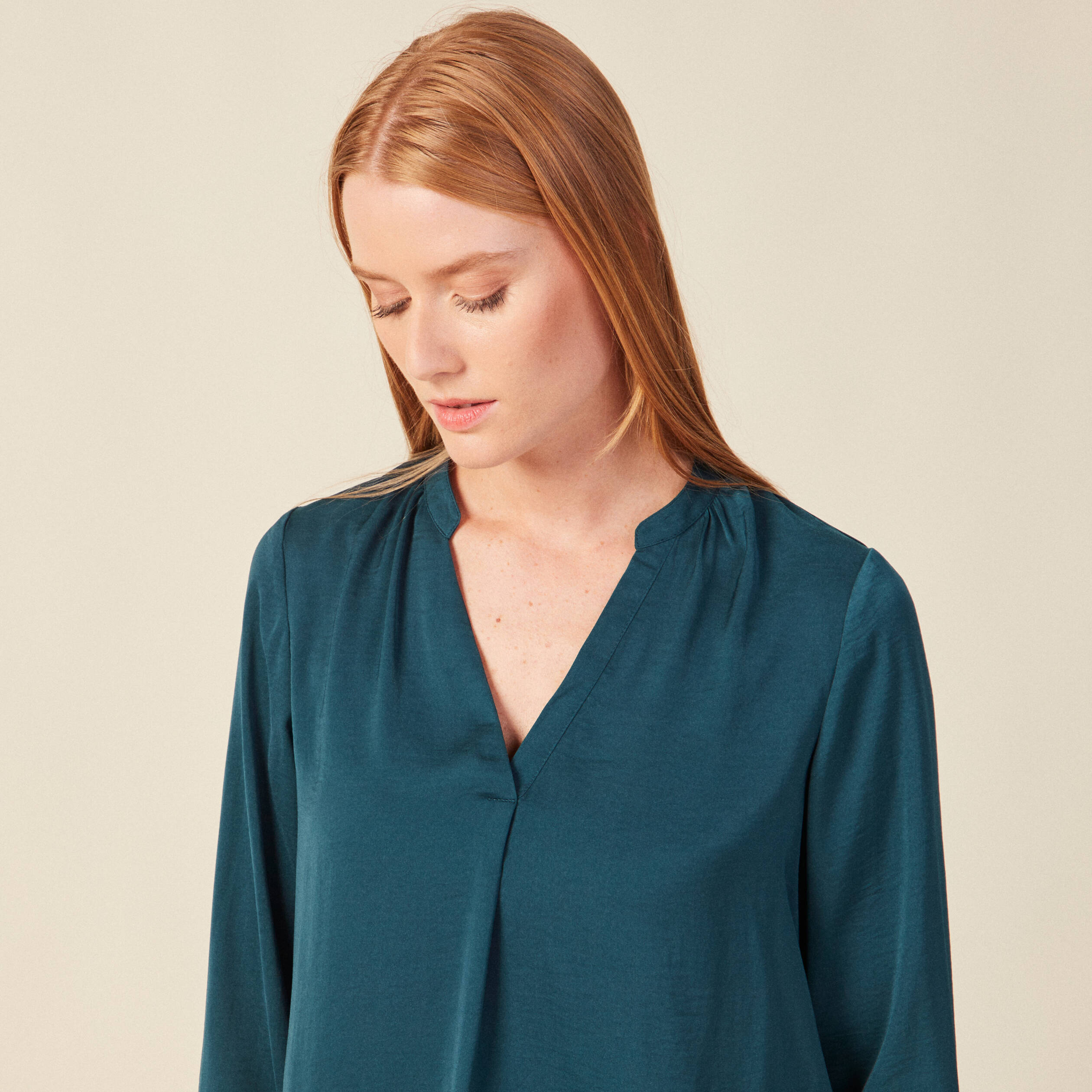 Blouse manches longues bleu canard femme