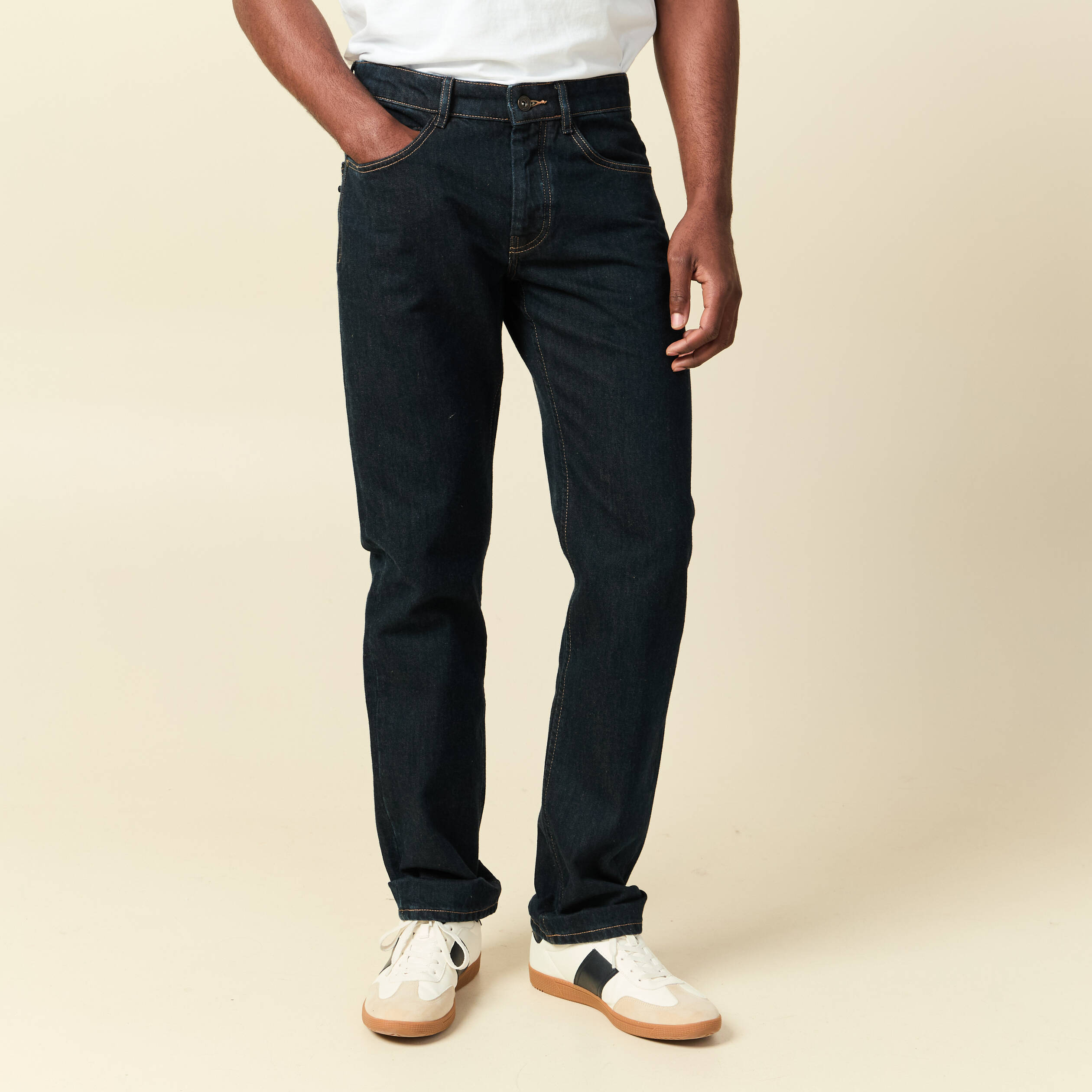 Jeans regular longueur 34 en coton denim brut rinse homme