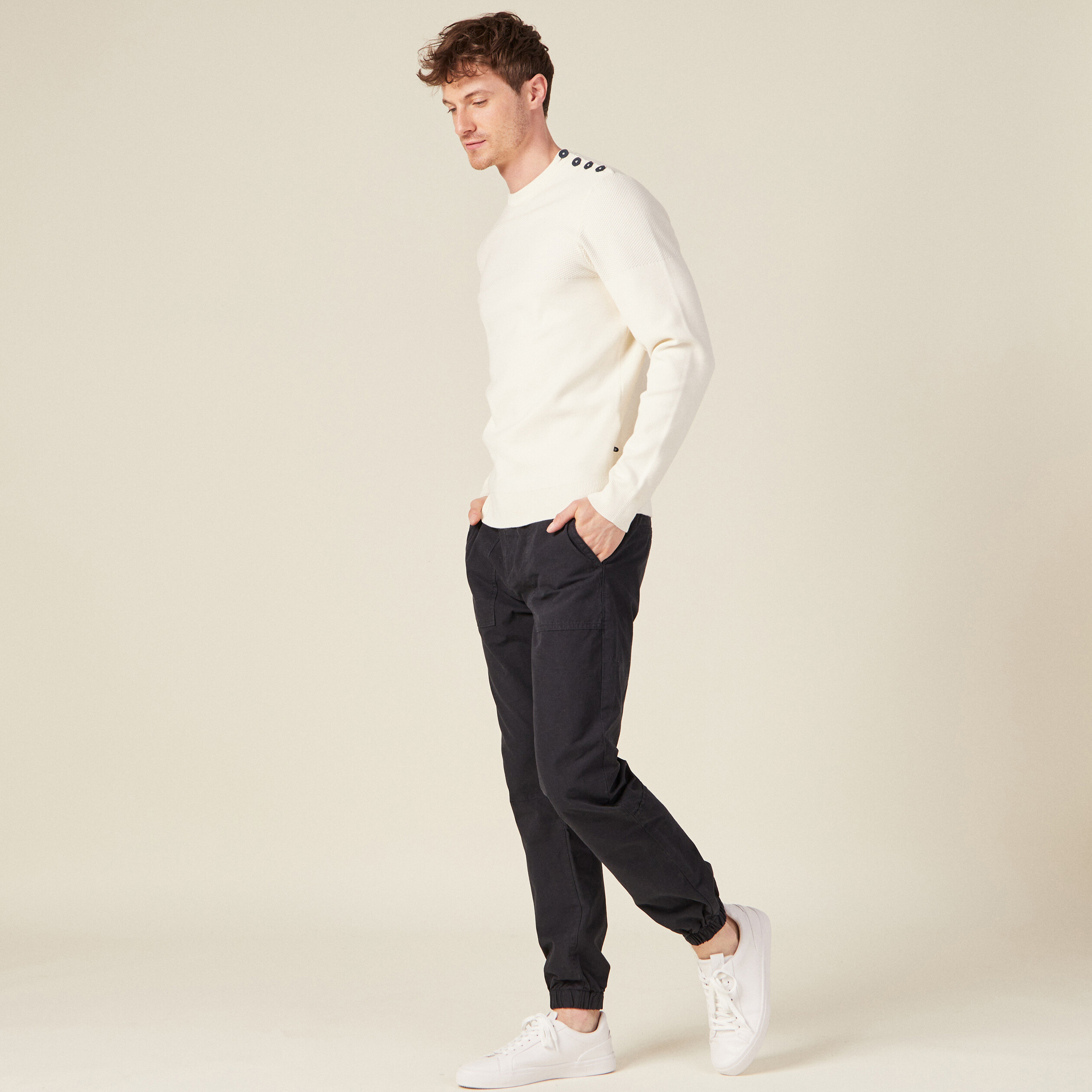 Pull manches longues à boutons ecru homme