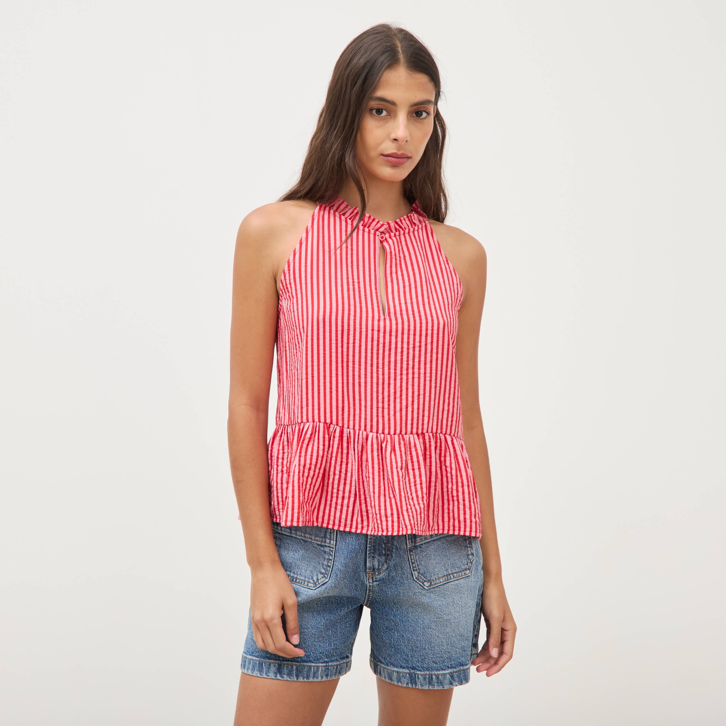 Top droit sans manches rouge femme