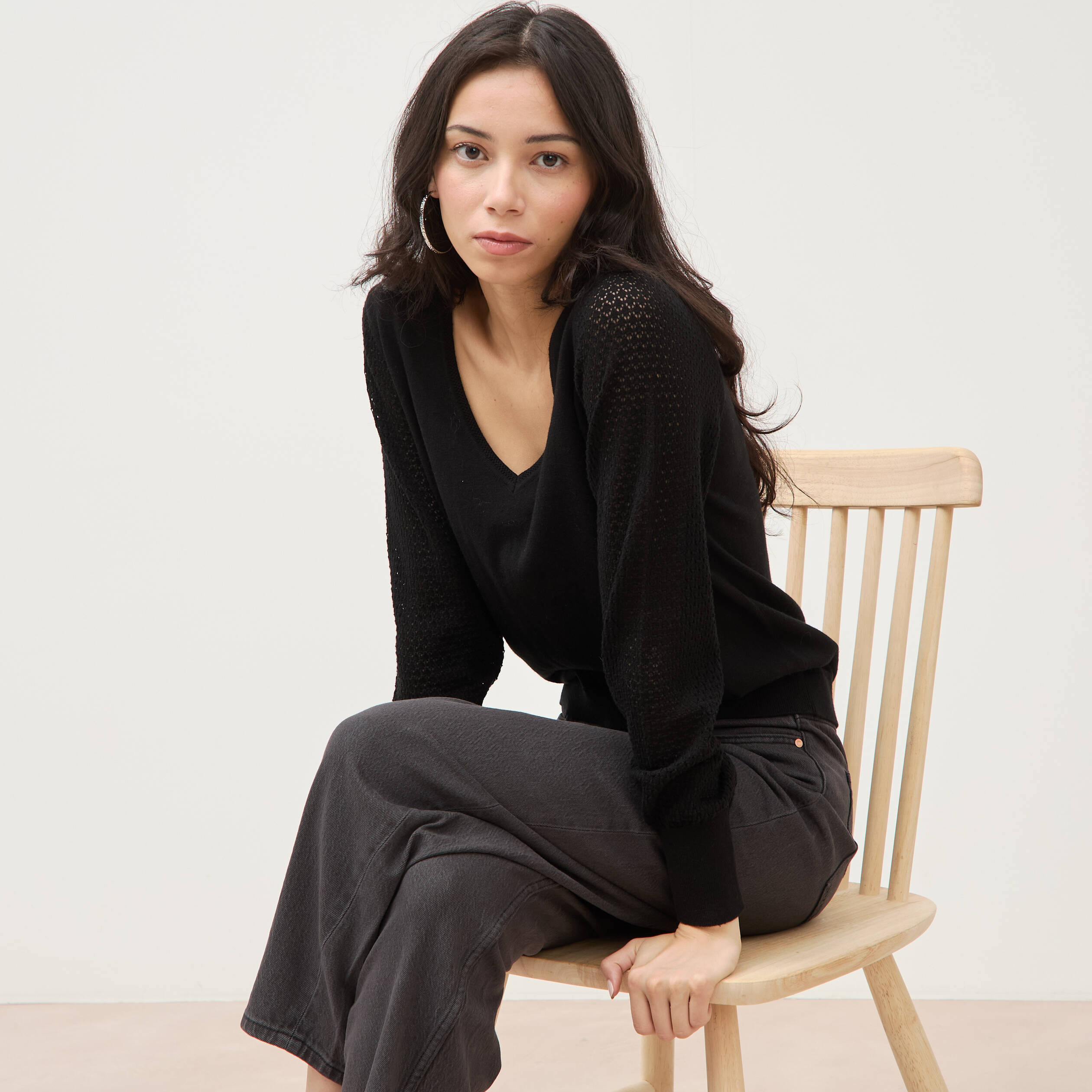 Pull manches longues noir femme