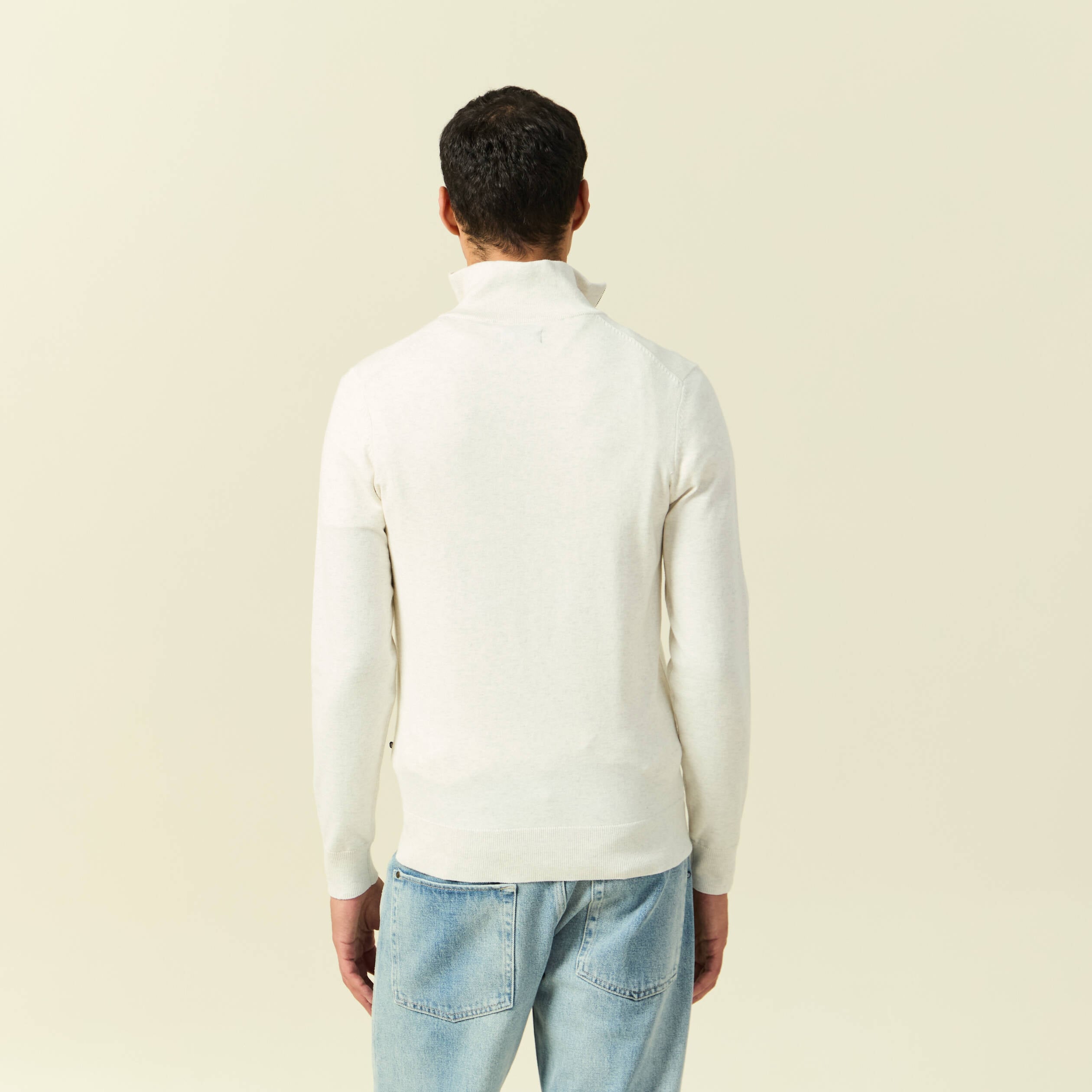 Pull fin col camionneur manches longues ecru homme