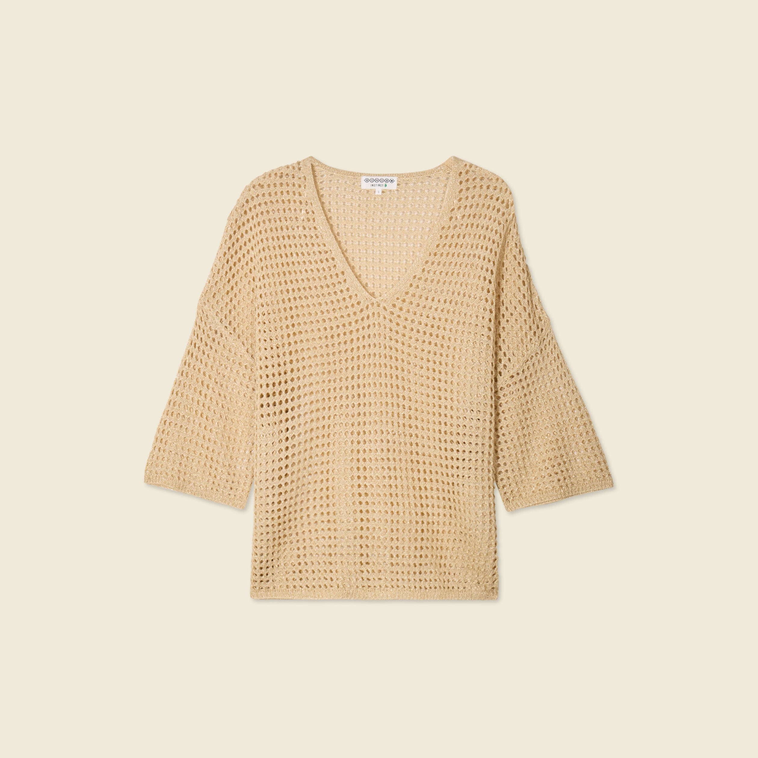 Pull manches courtes ajour&eacute; creme femme