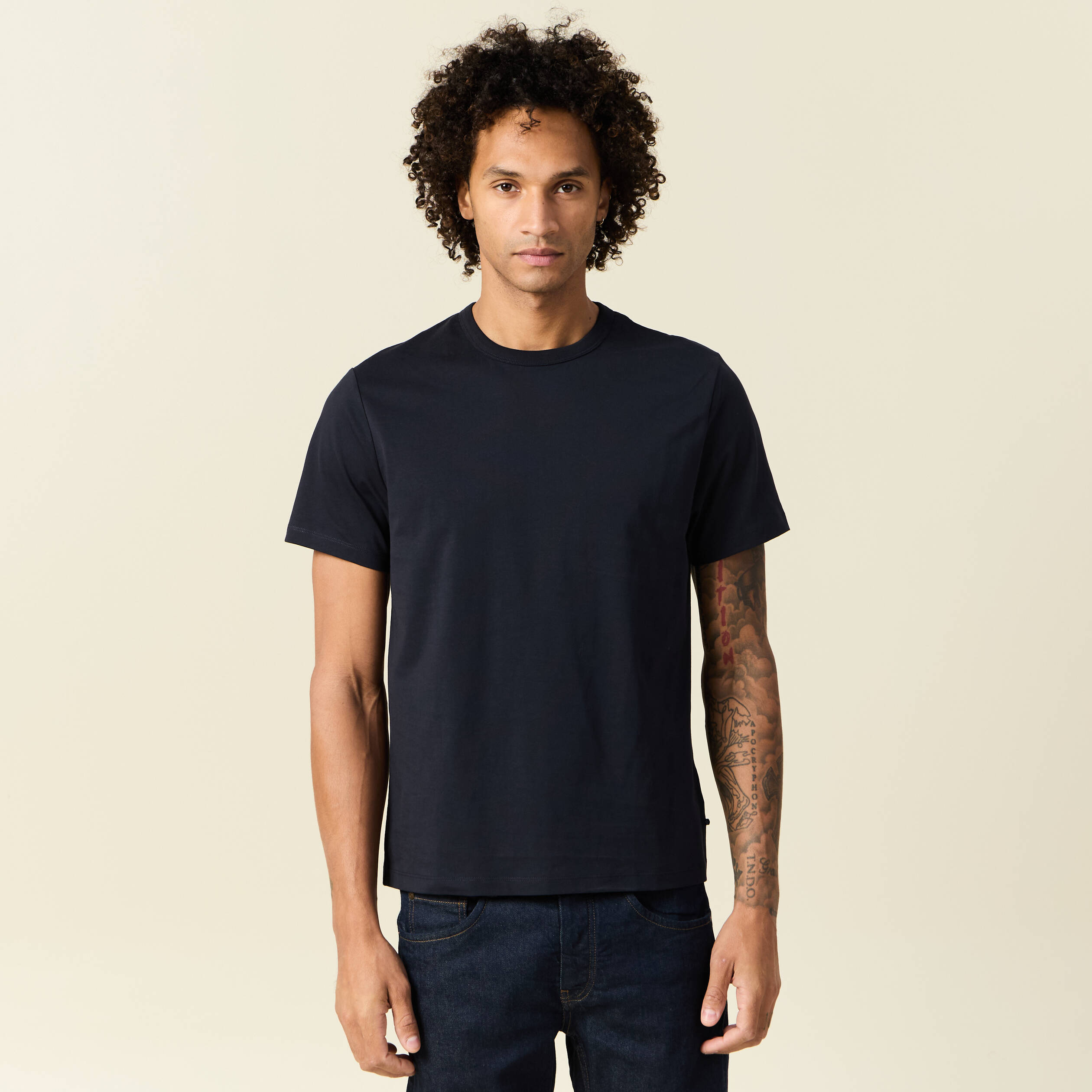 T-shirt en coton manches courtes bleu marine homme