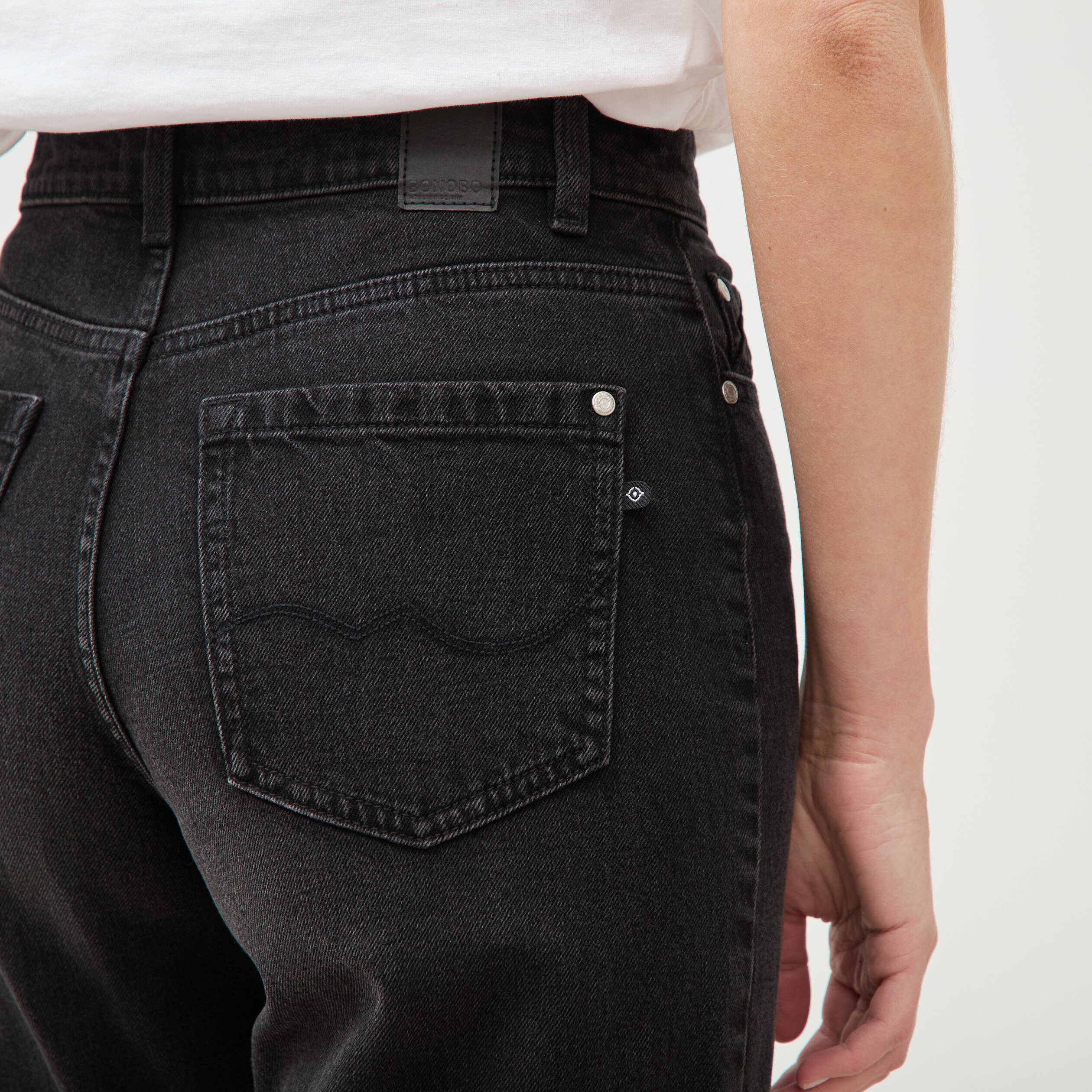 Jeans large taille haute denim noir femme