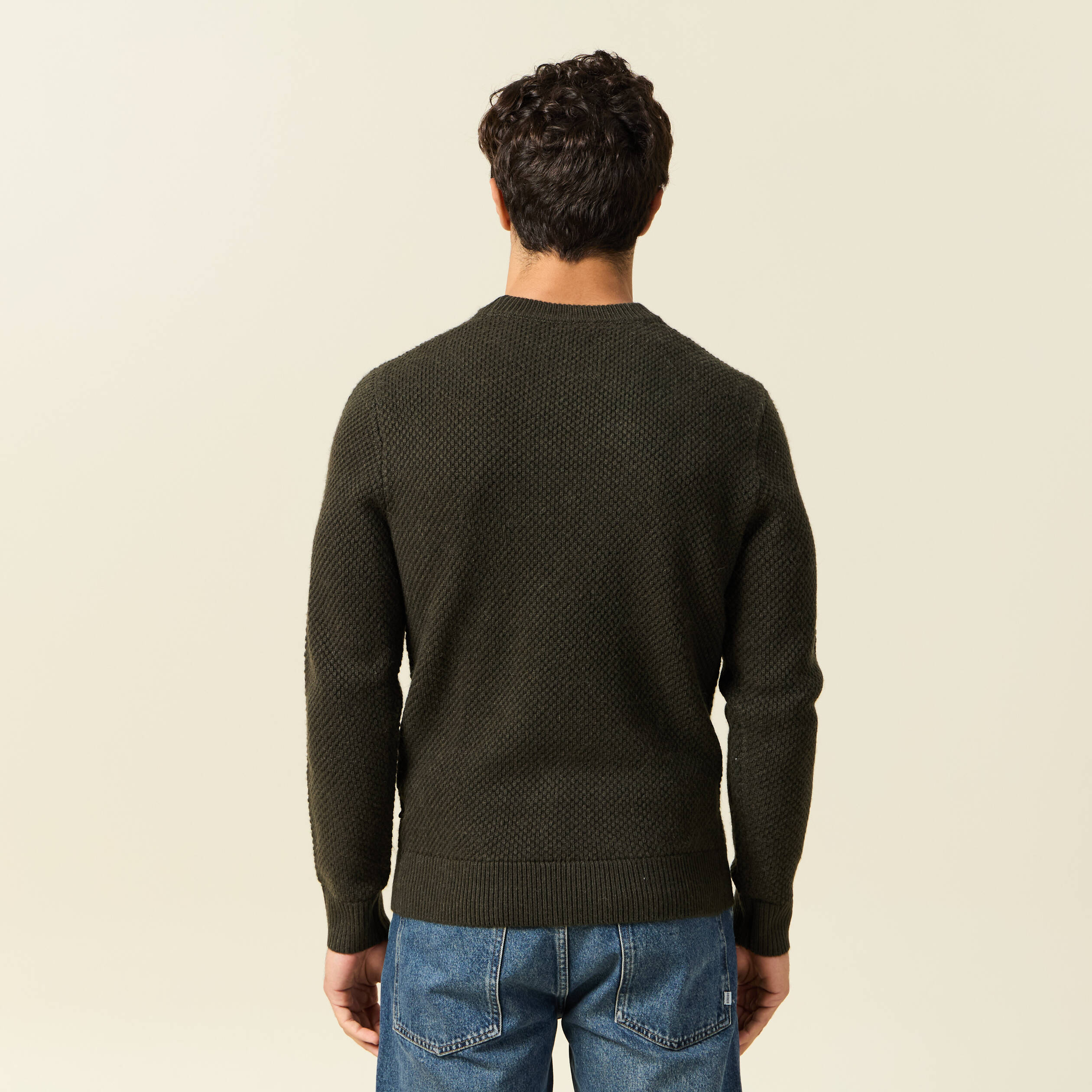 Pull col rond vert kaki homme