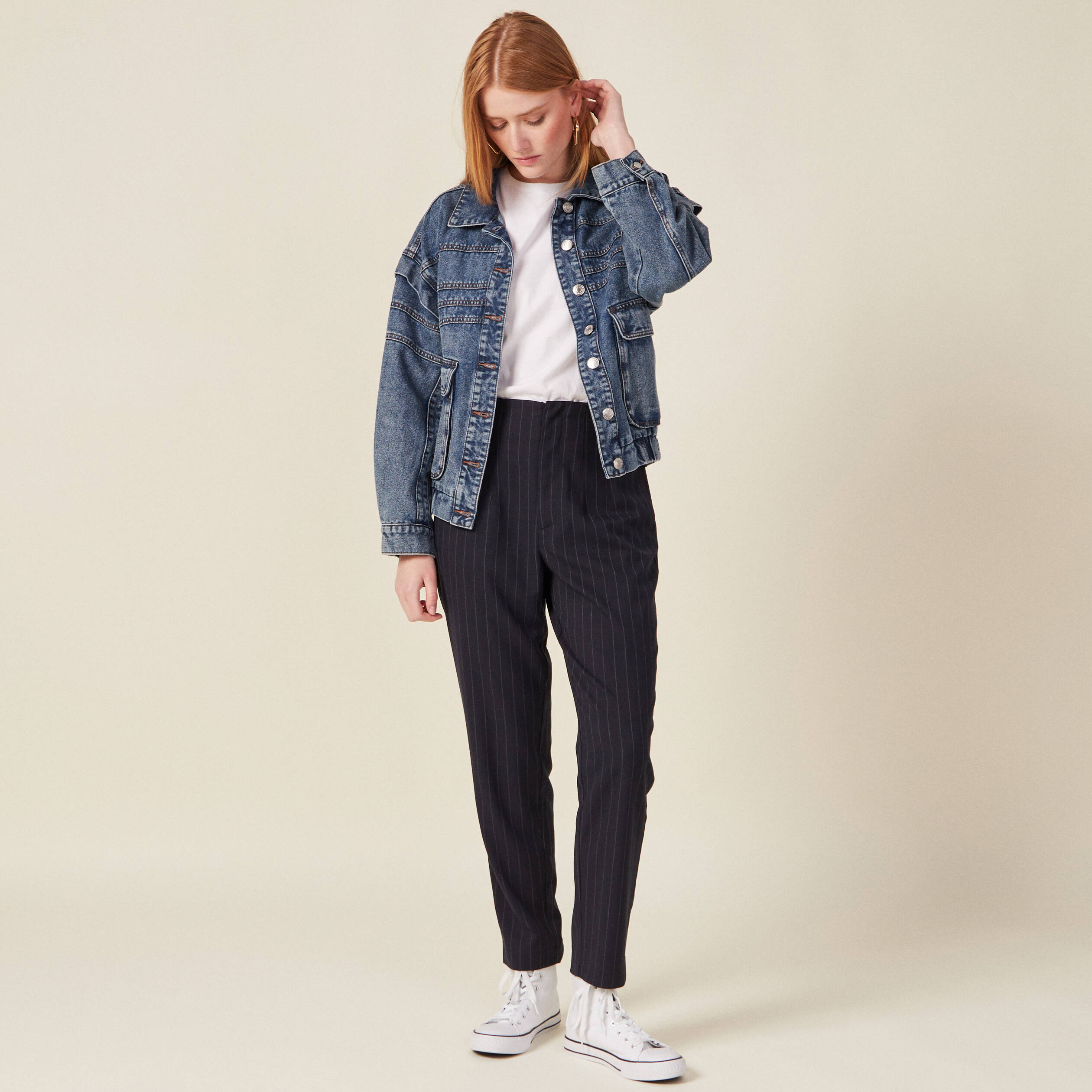 Pantalon cigarette bleu femme