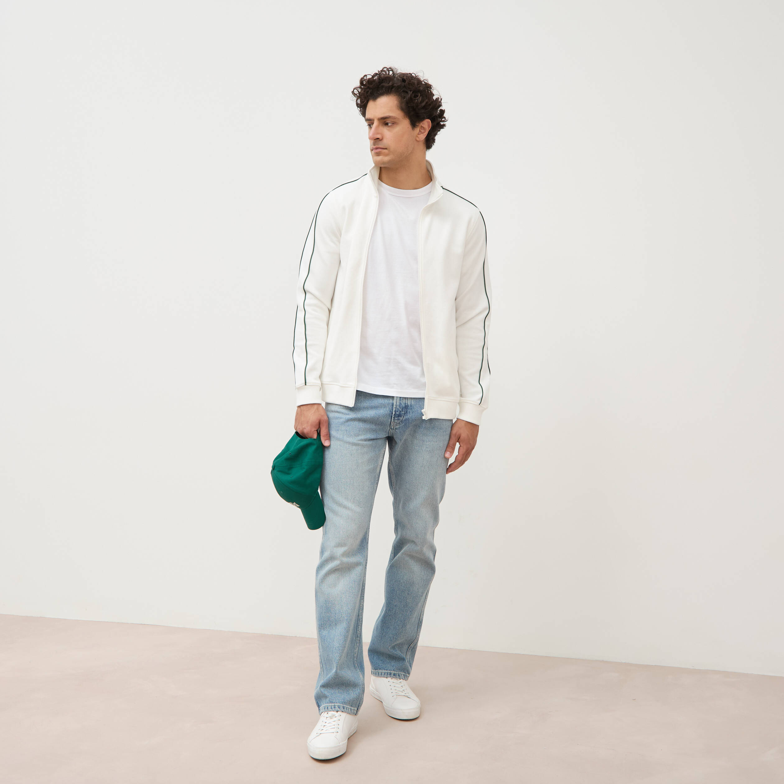 Gilet manches longues col montant ecru homme