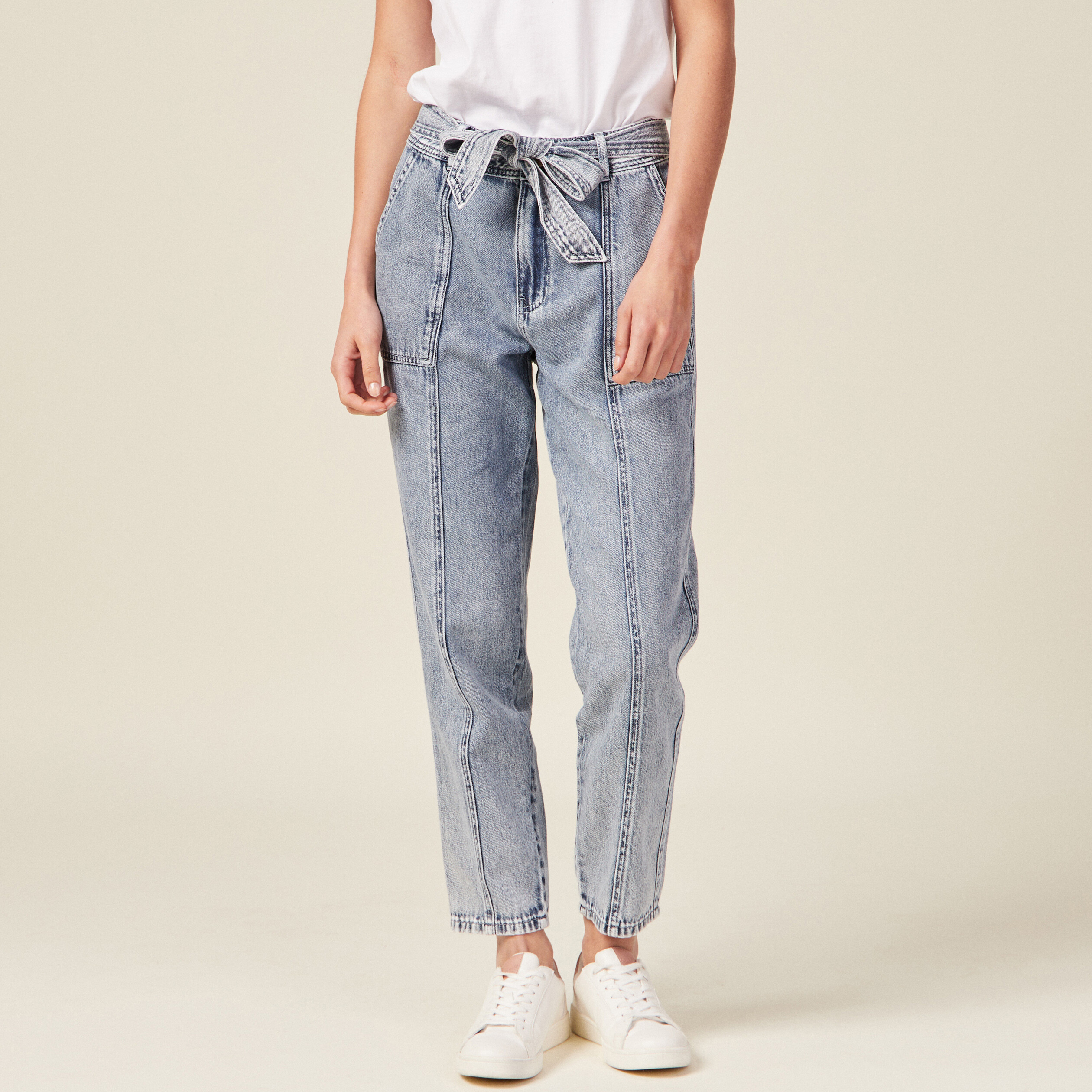 Jeans paperbag ceinturé denim snow bleu femme