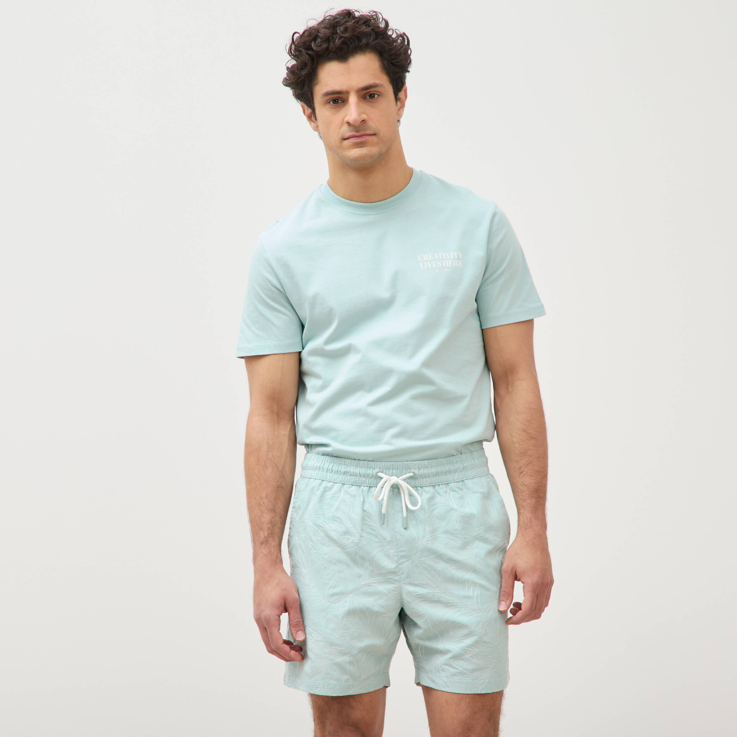 Maillot de bain avec broderie doubl&eacute; bleu gris homme