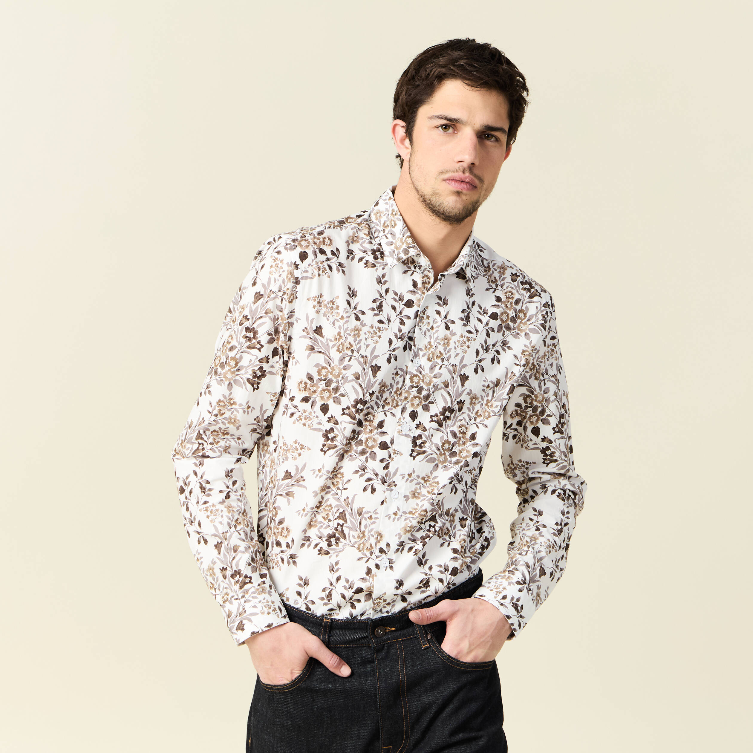 Chemise &agrave; manches longues blanc homme