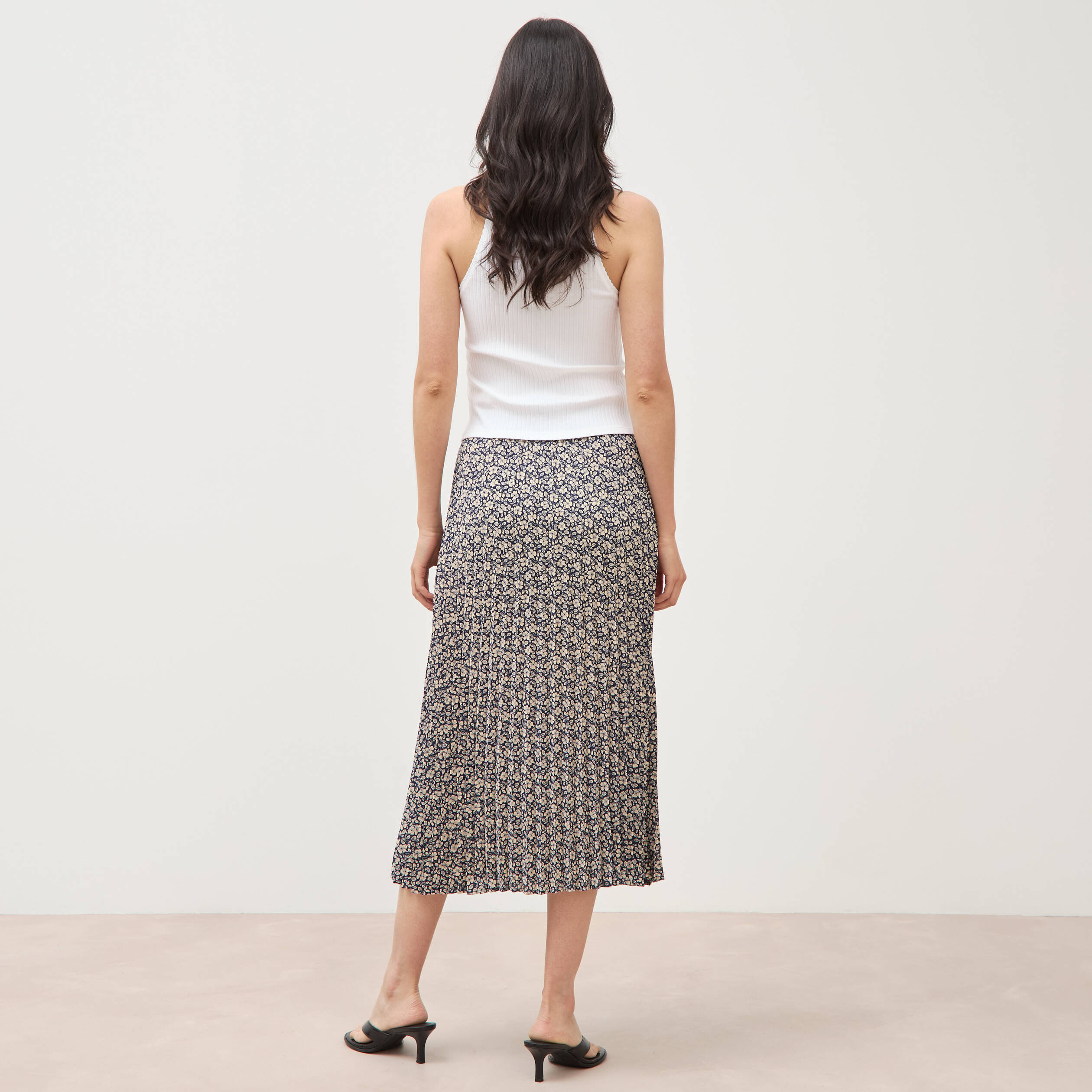 Jupe longue droite pliss&eacute;e bleu marine femme
