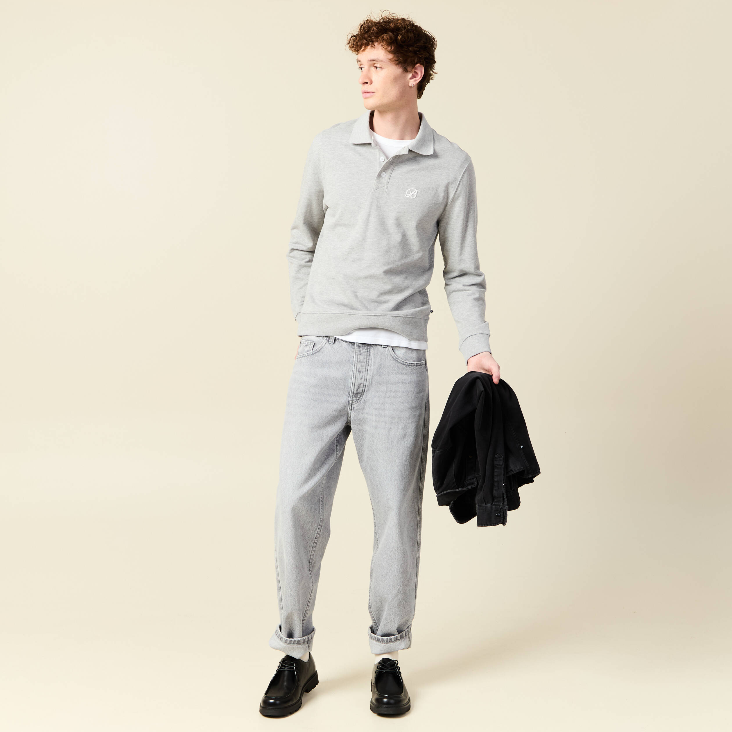 Sweat manches longues brod&eacute; gris homme