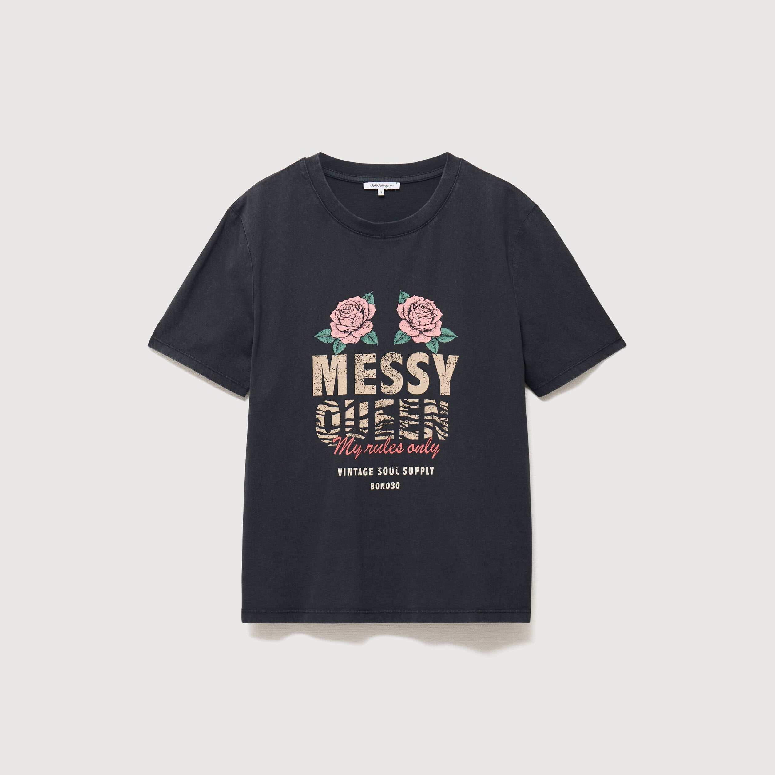 T-shirt droit col rond manches courtes noir femme