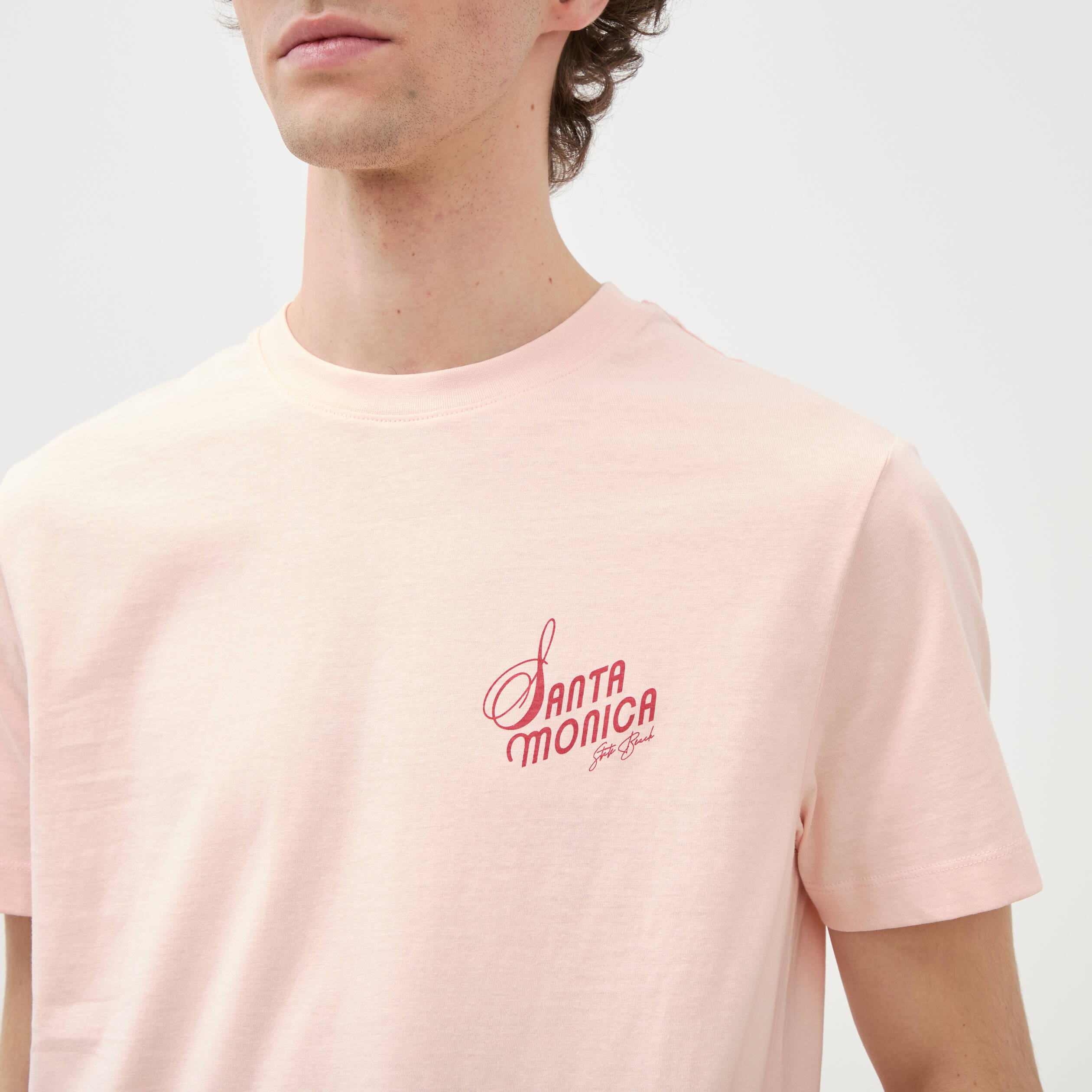 T-shirt en coton rose poudr&eacute;e homme