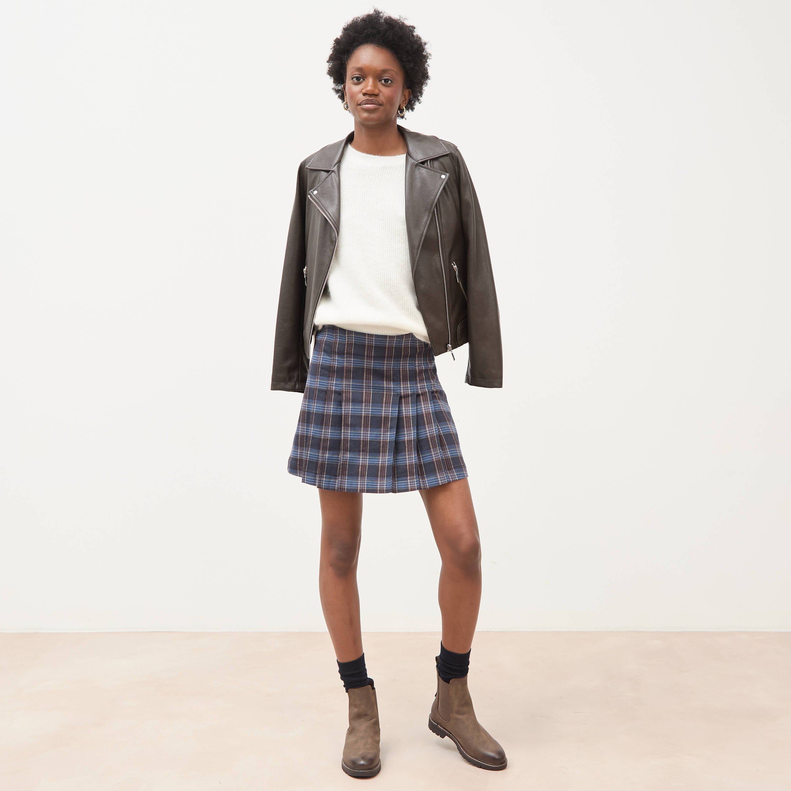 Mini-jupe doubl&eacute;e bleu gris femme