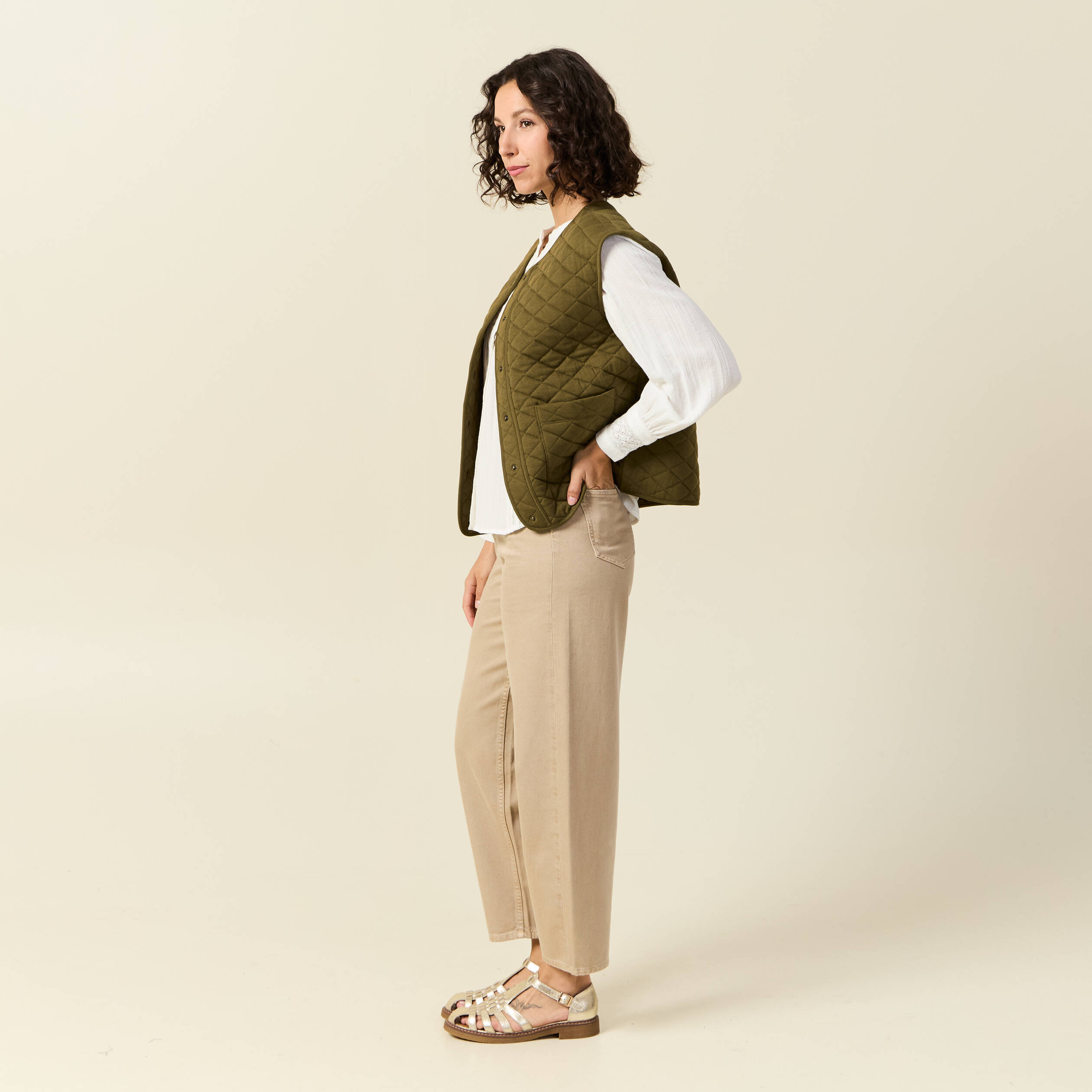Gilet sans manches vert kaki femme