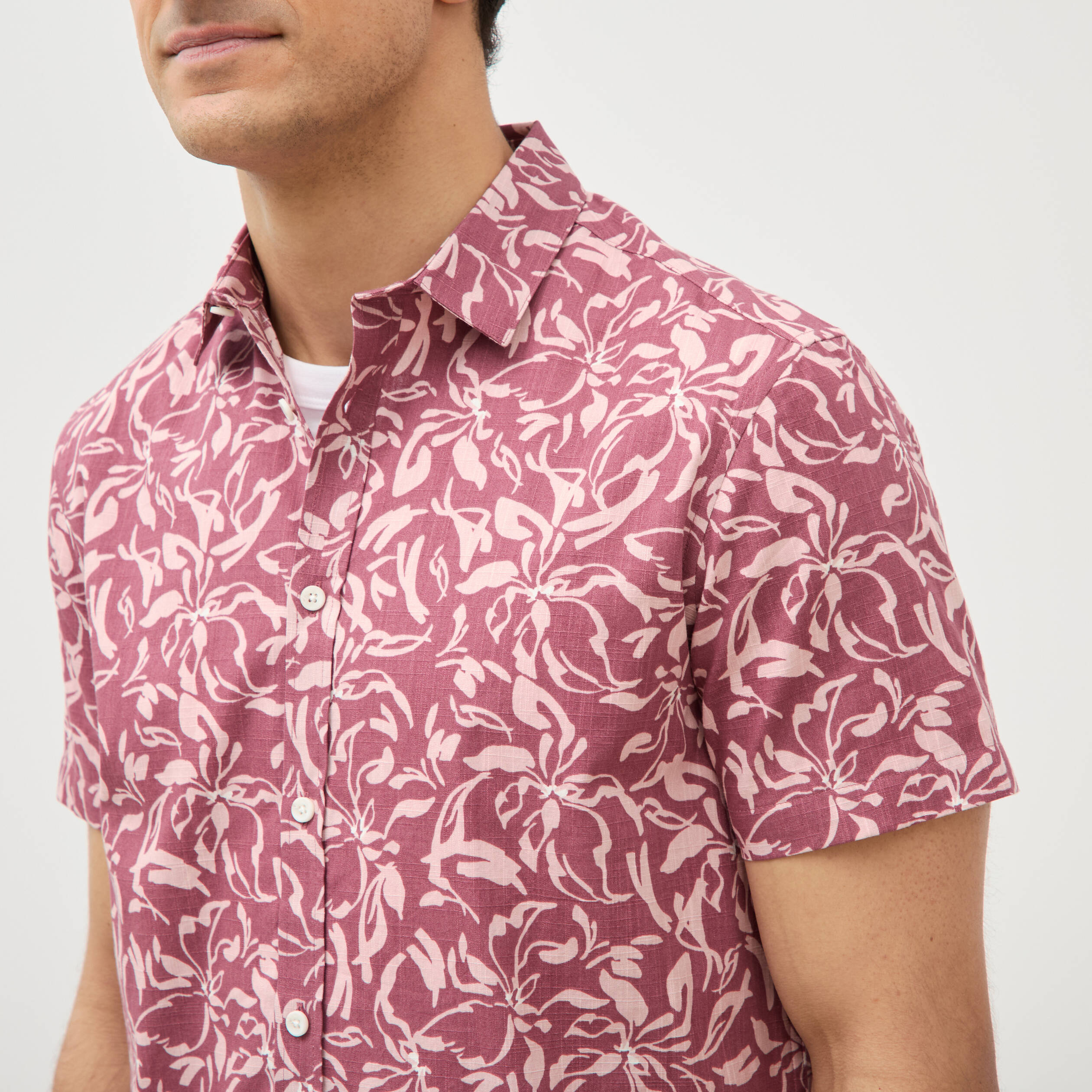 Chemise manches courtes vieux rose homme