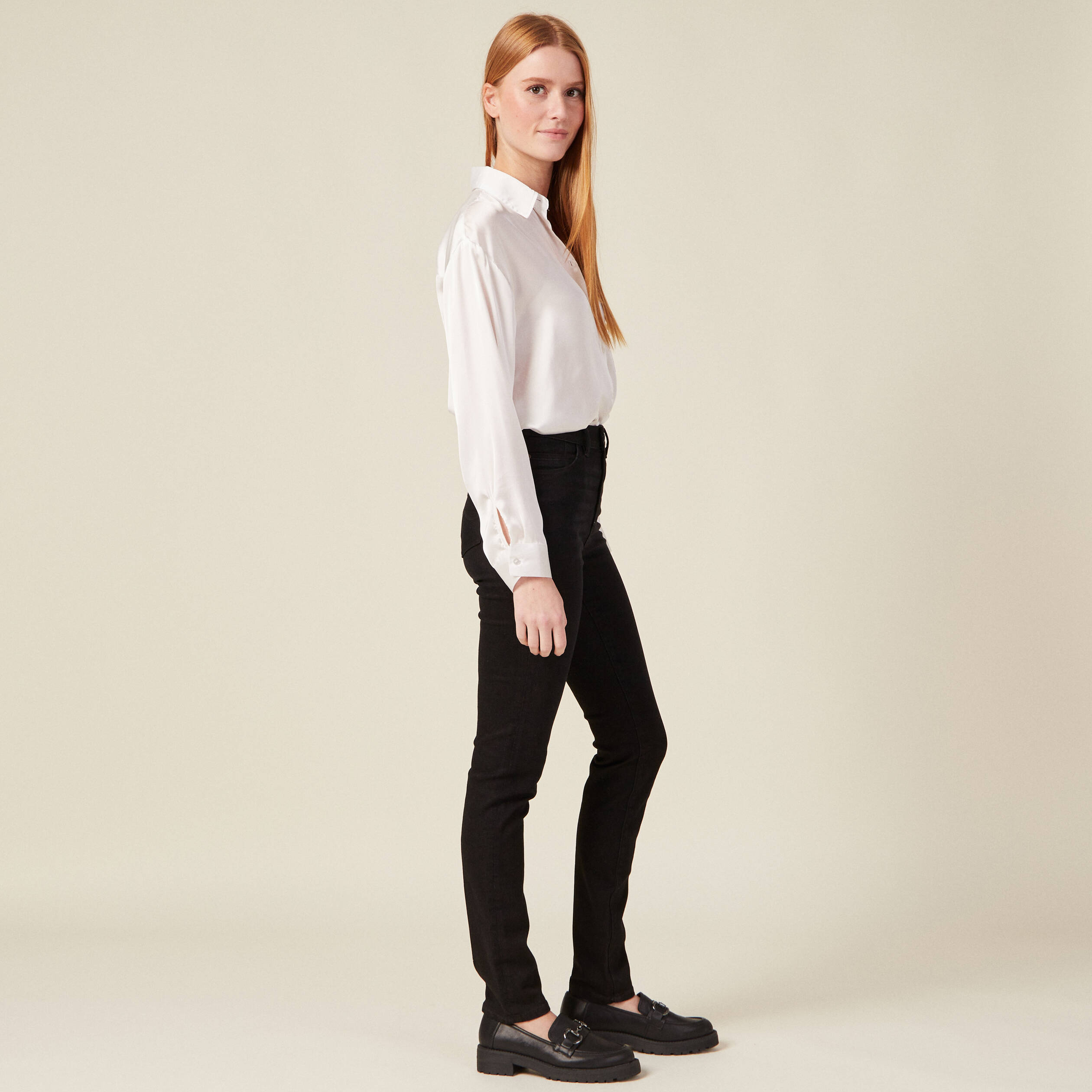 Jeans slim taille haute denim noir femme