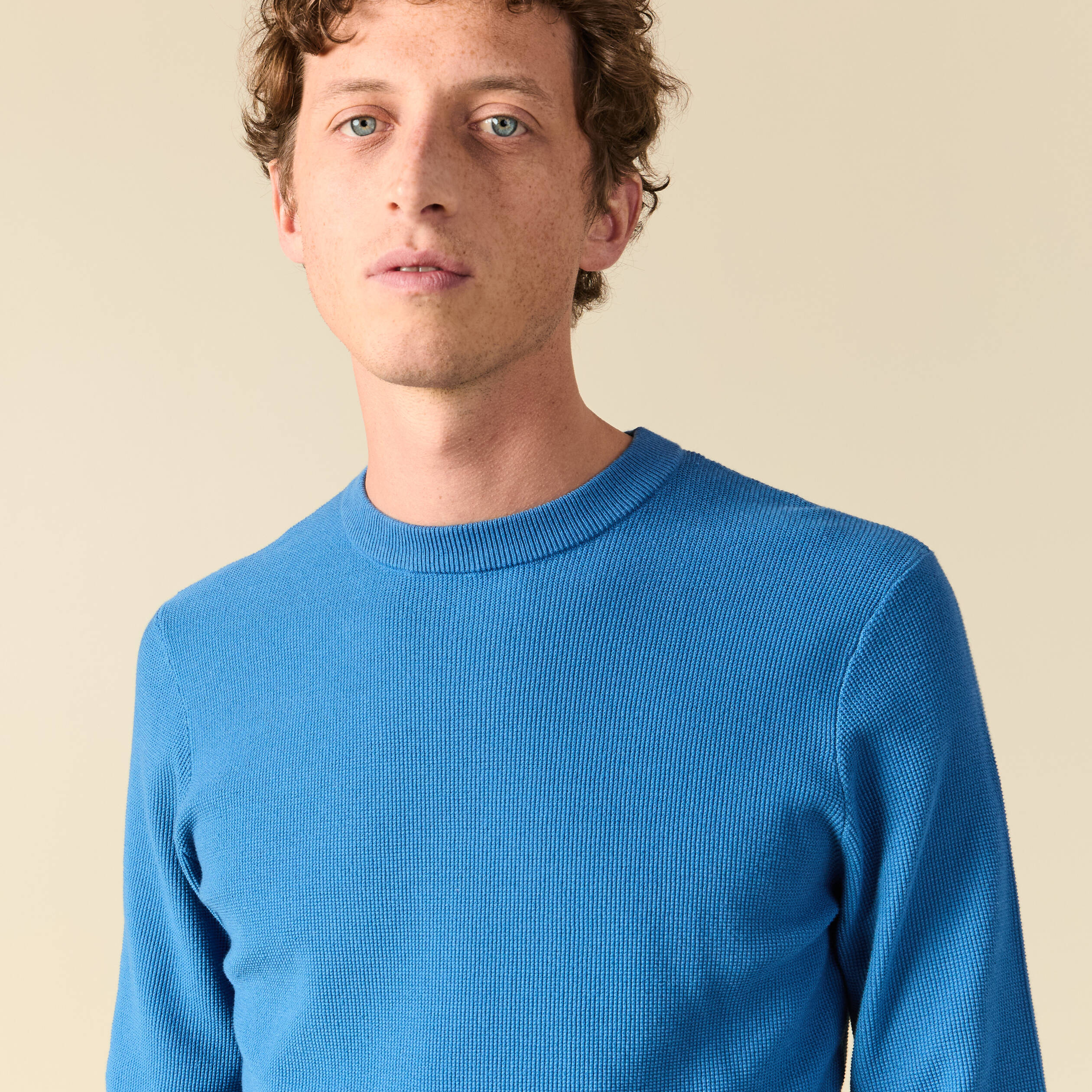 Pull fin col rond manches longues bleu fonc&eacute; homme