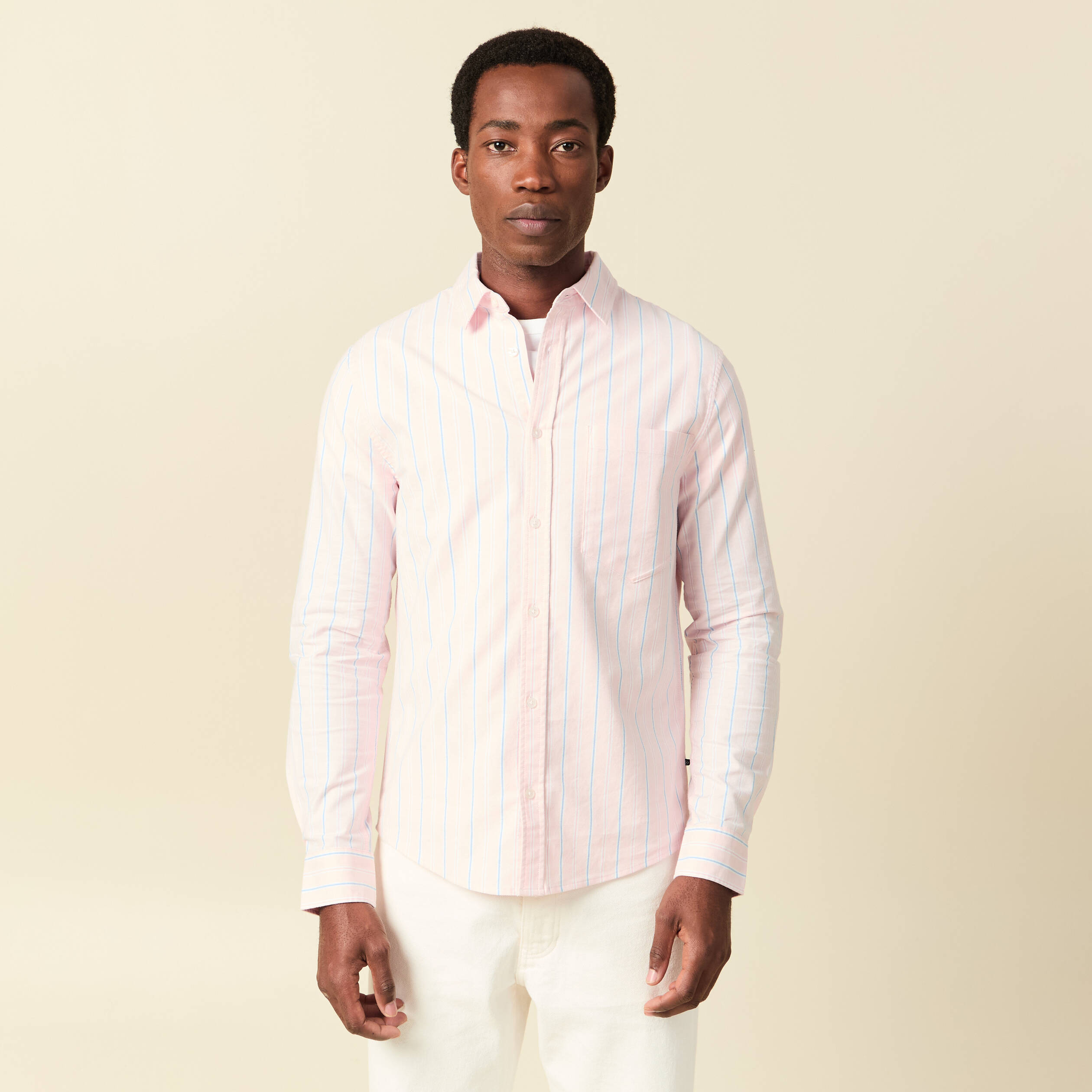 Chemise manches longues rose poudr&eacute;e homme