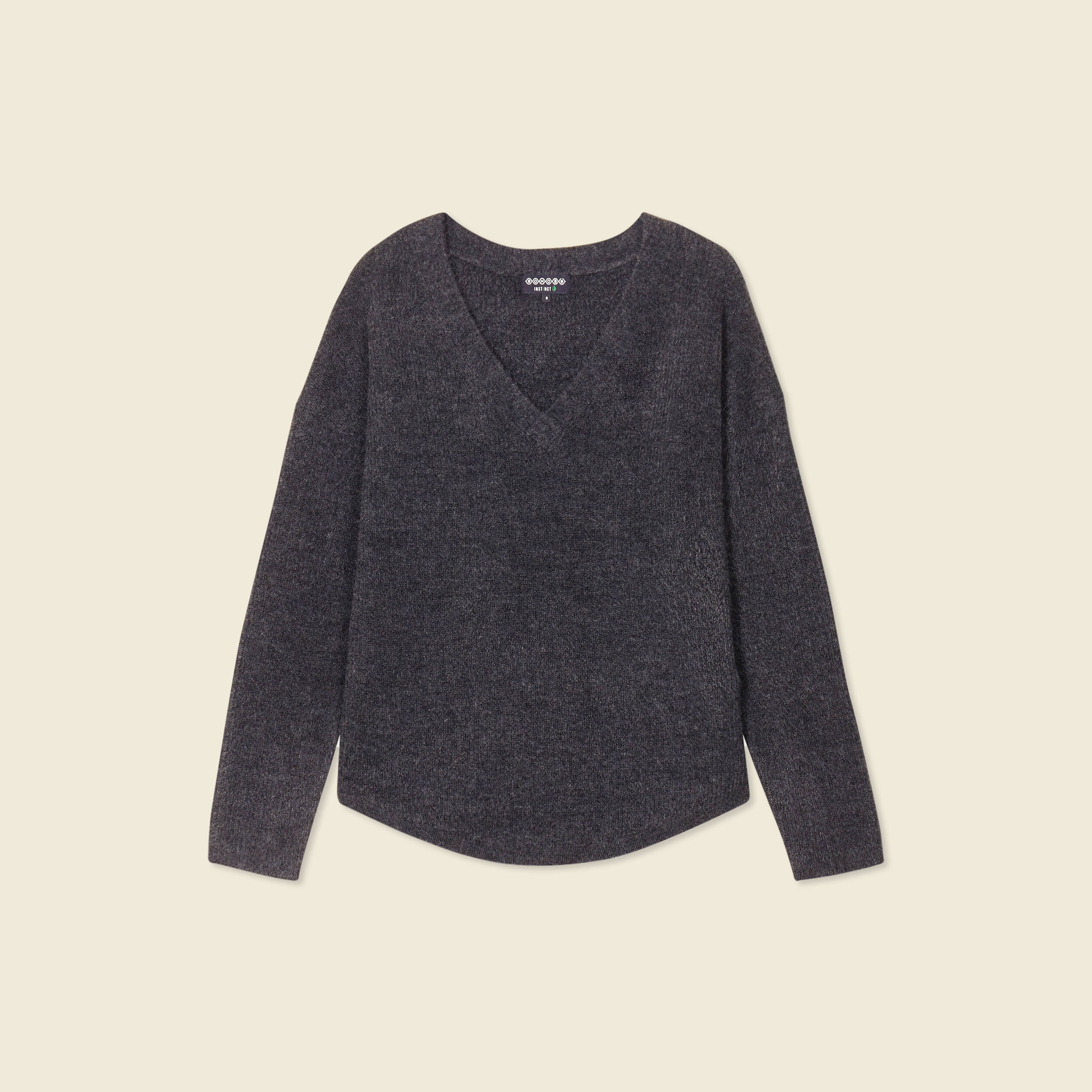 pull manches longues col en v gris fonce femme Pull manches longues col en V gris foncé femme