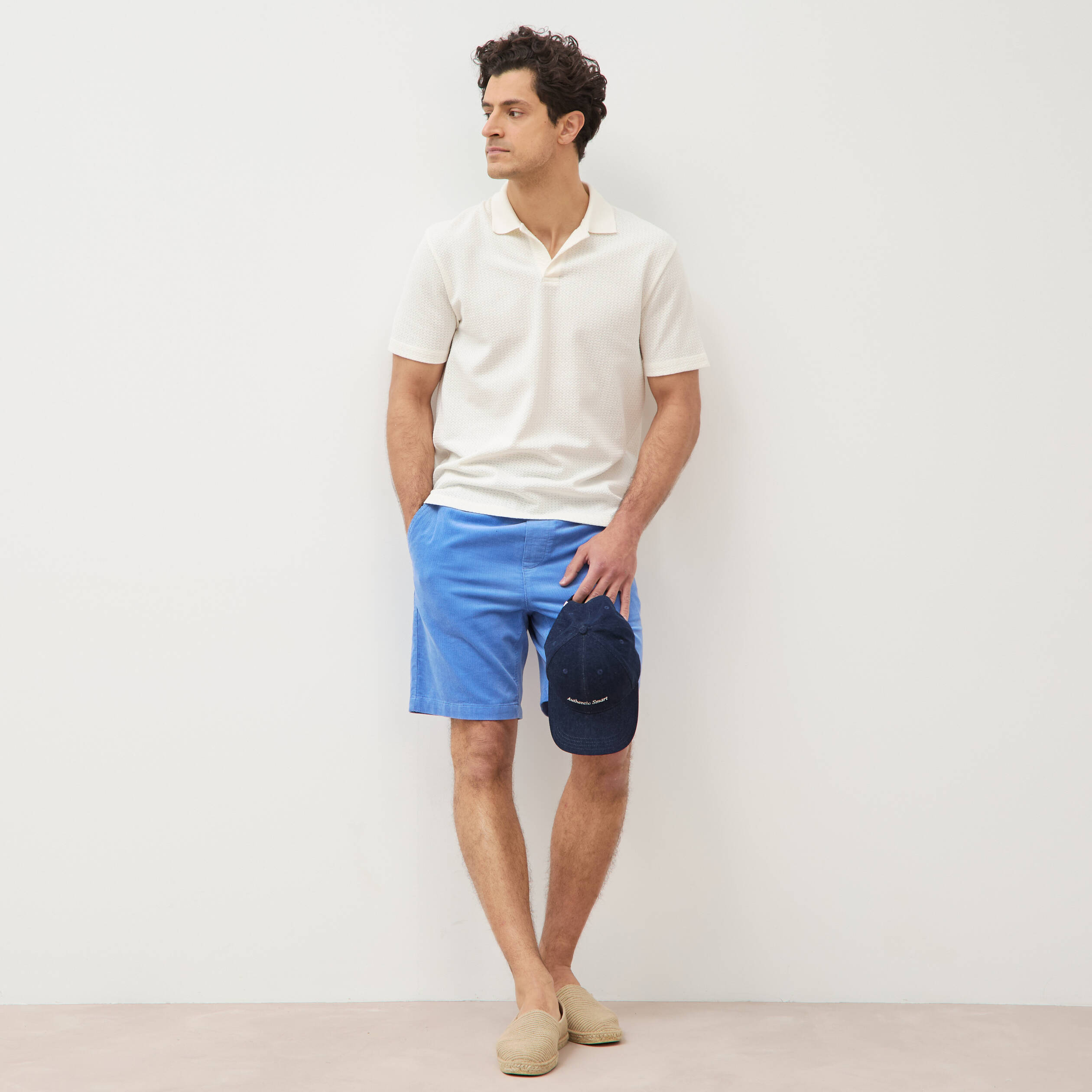 Bermuda en velours bleu violet homme