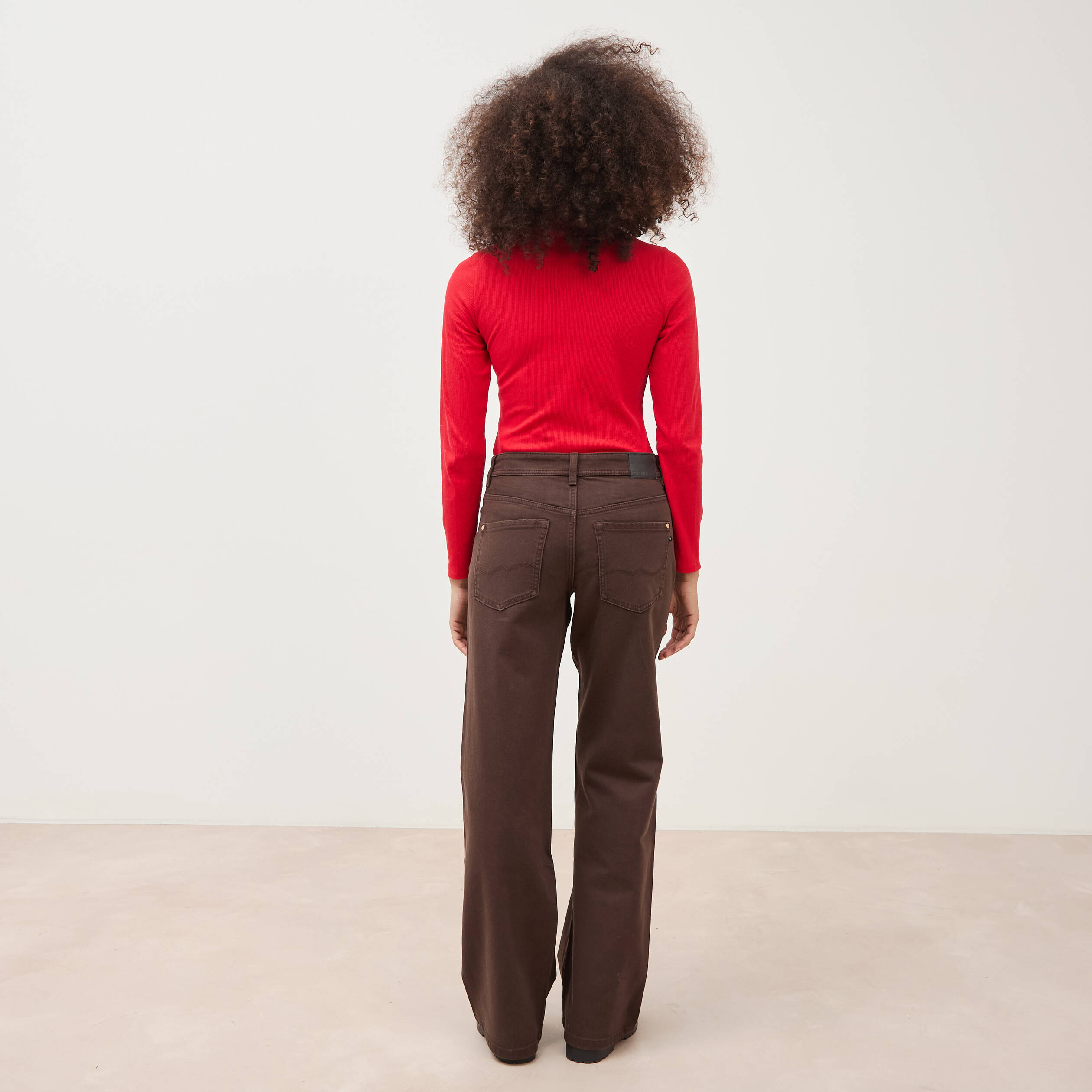 Pantalon wide leg taille standard marron femme