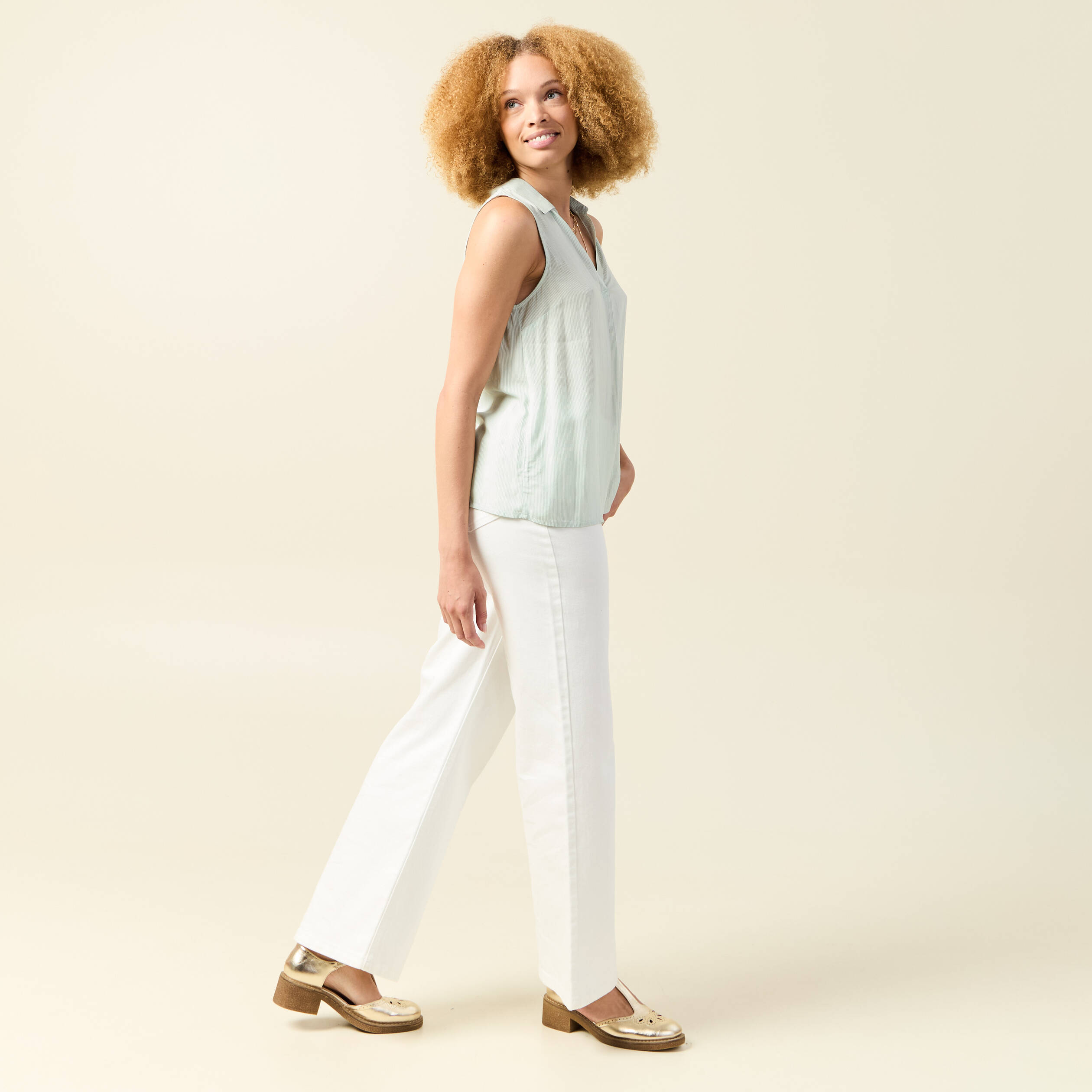Blouse sans manches vert olive femme
