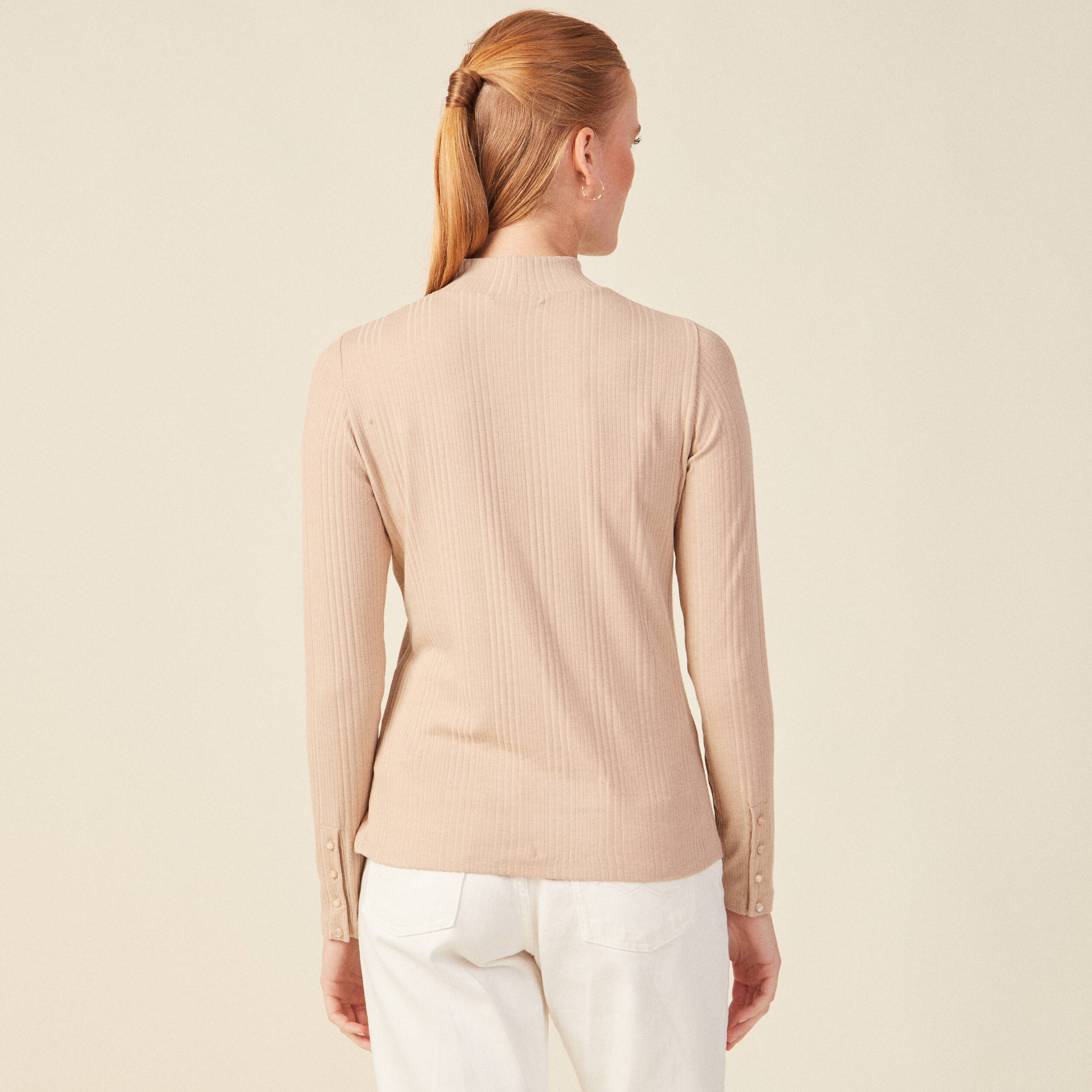 t shirt manches longues beige femme T-shirt manches longues beige femme