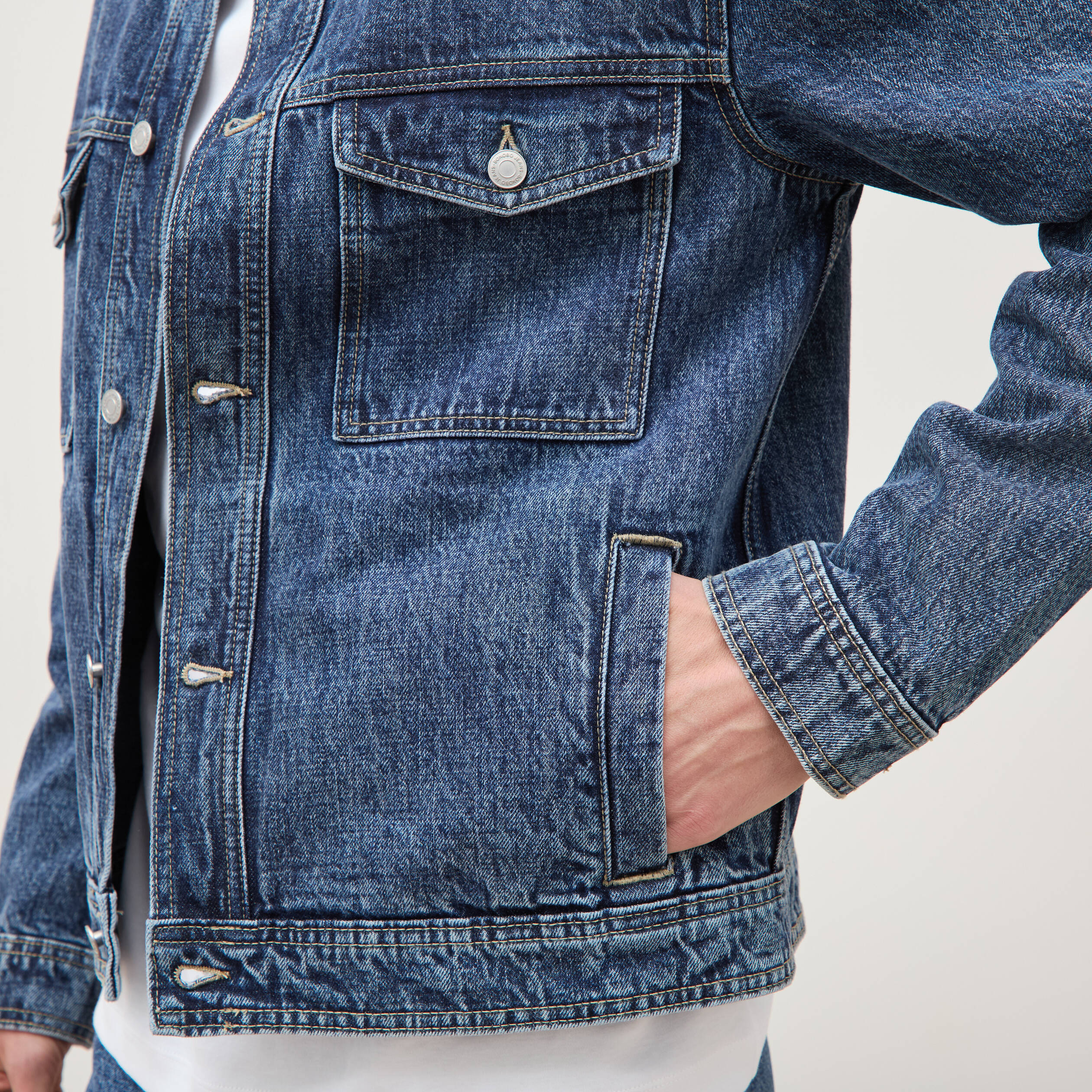 Veste droite en coton col classique denim stone homme